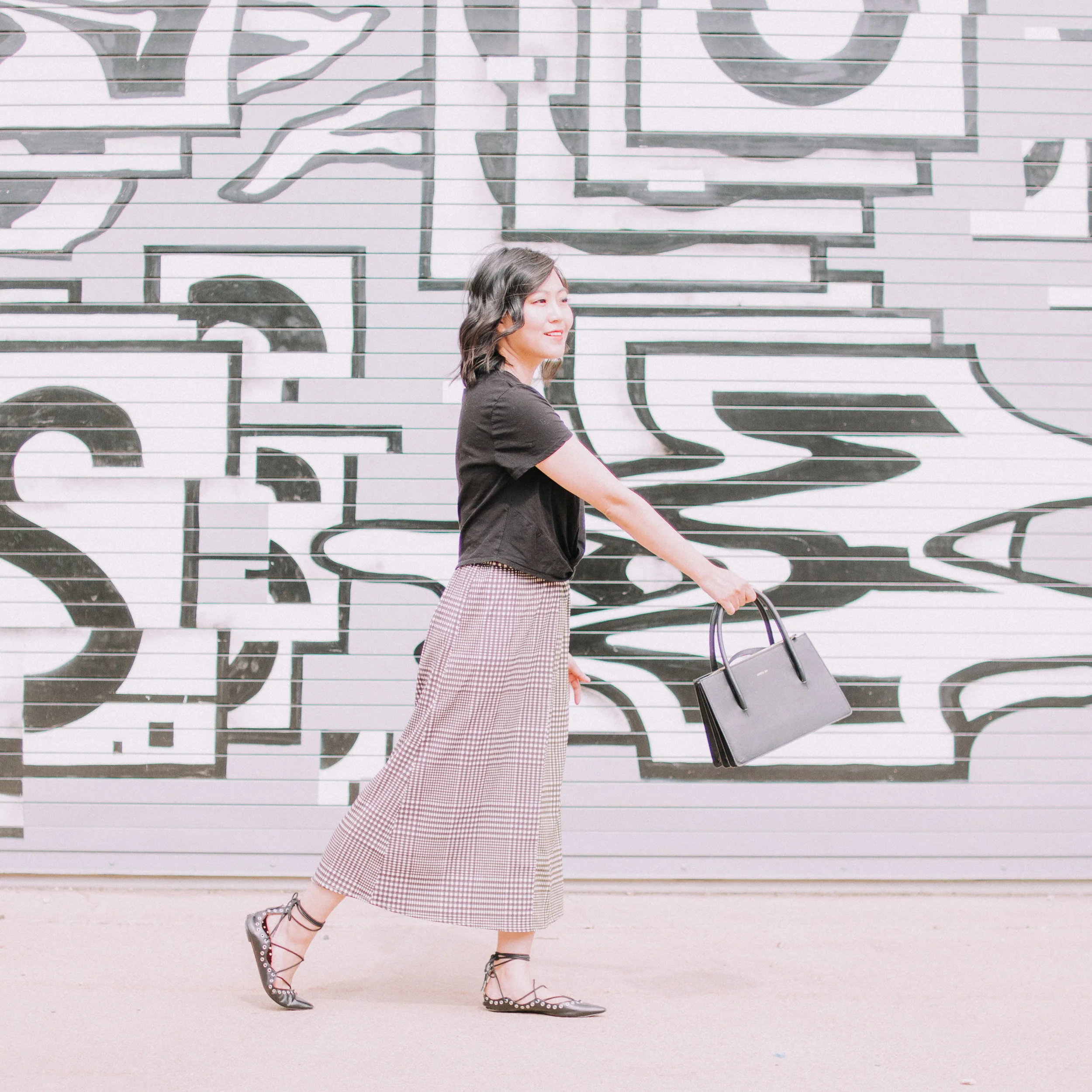 Cropped Tee and Checked Midi Skirt