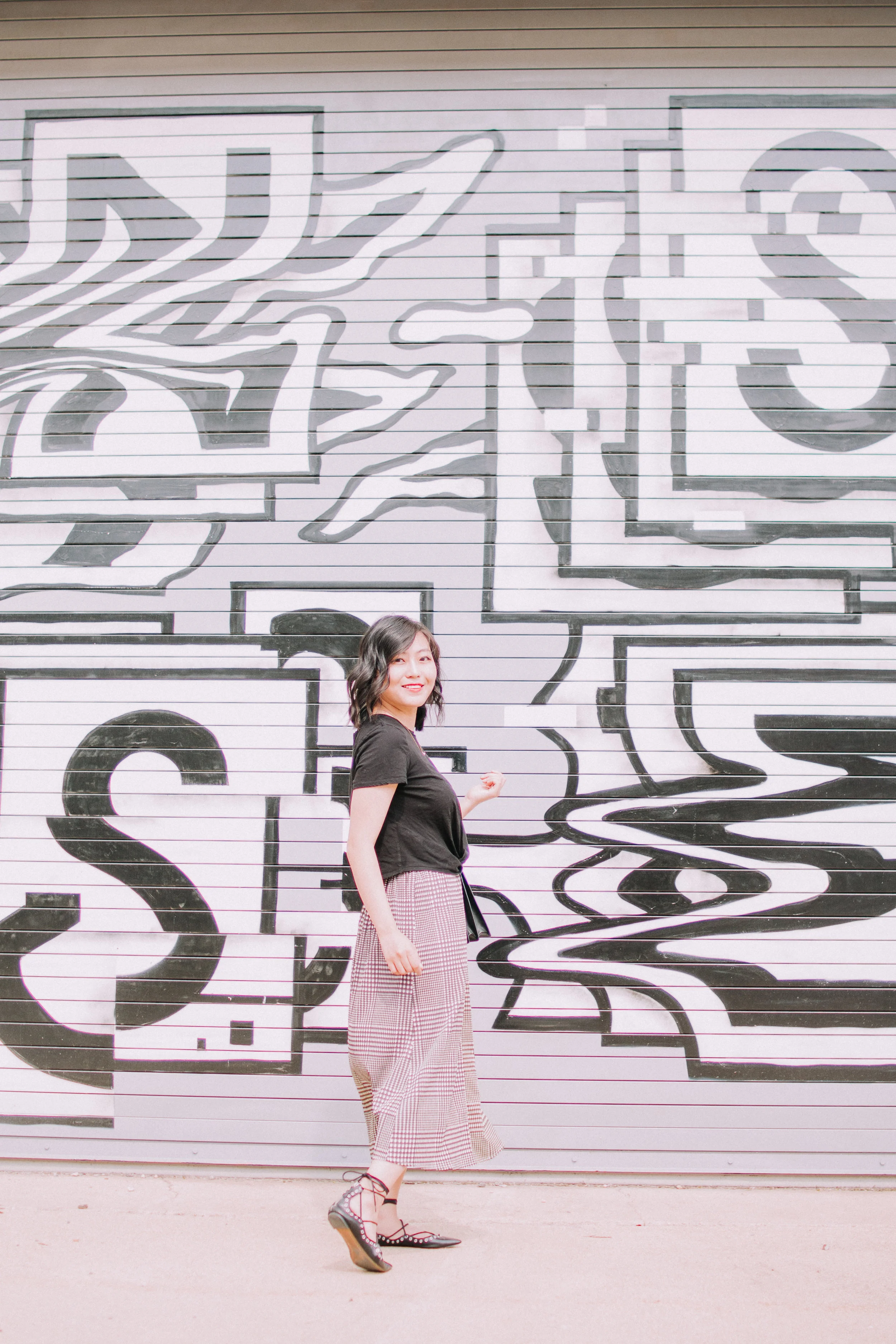 Cropped Tee and Checked Midi Skirt