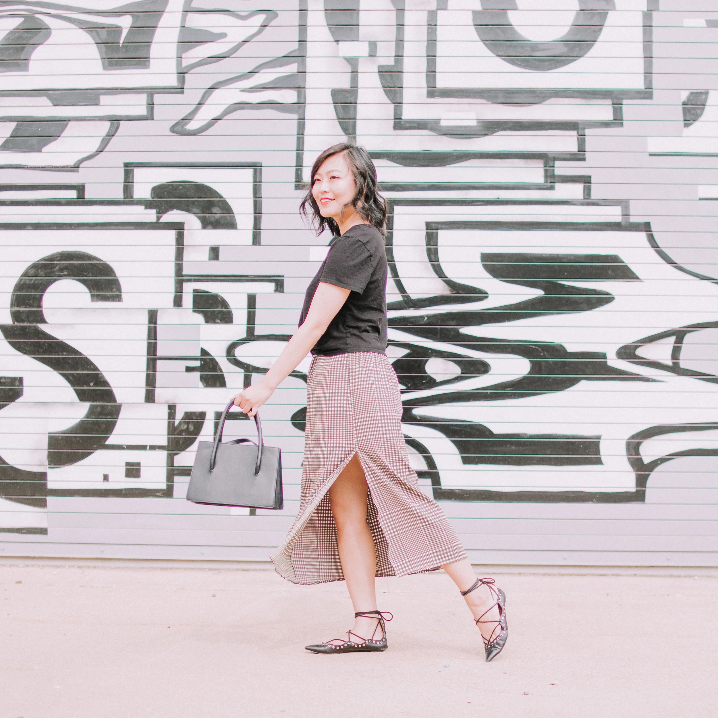 Cropped Tee and Checked Midi Skirt