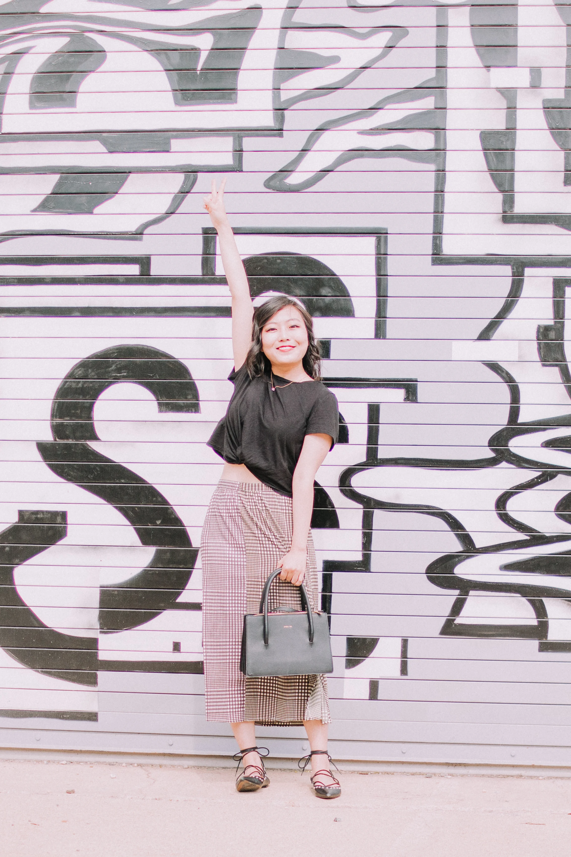 Cropped Tee and Checked Midi Skirt