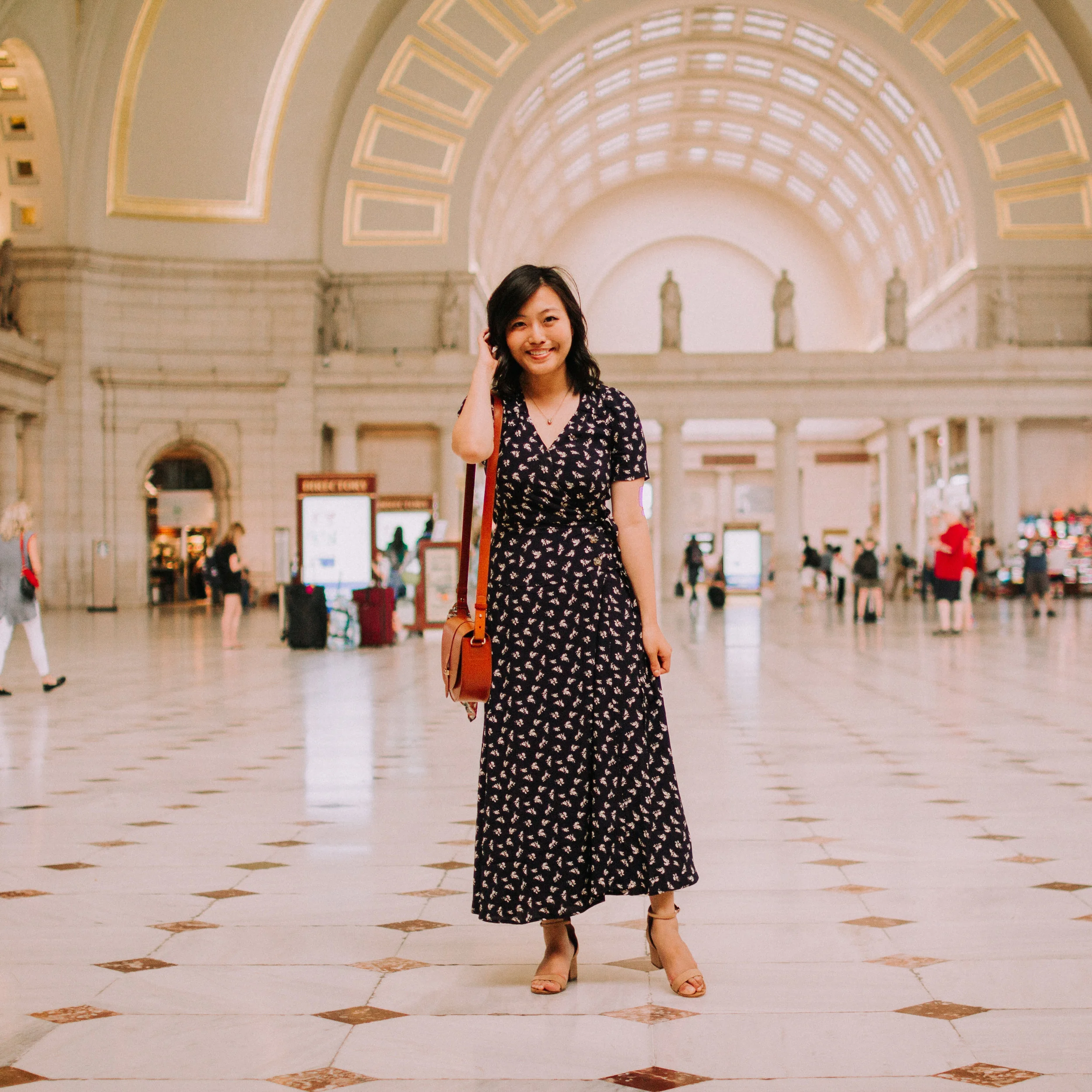 Wrap Maxi Dress and Leather Handbag