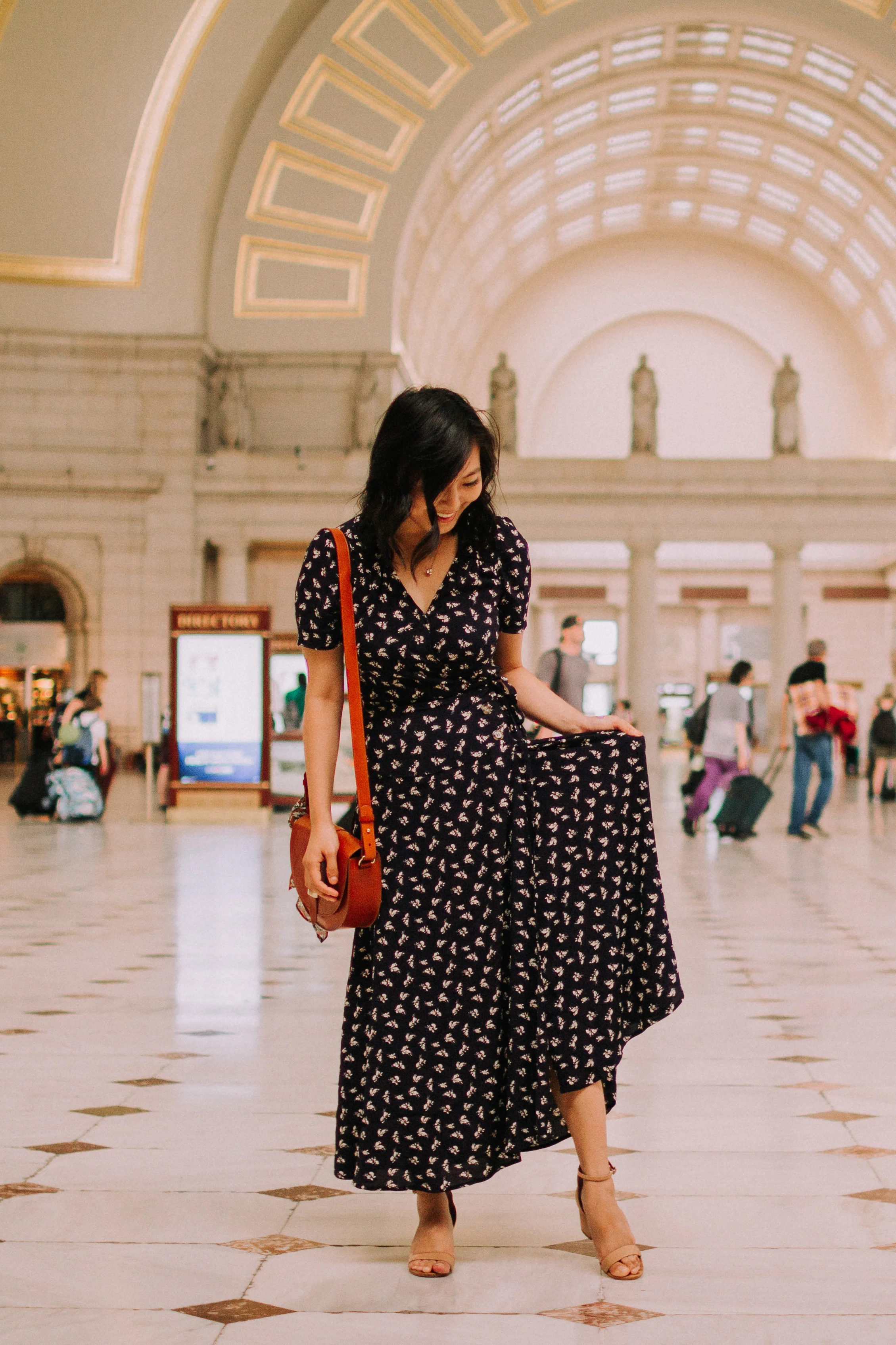 Wrap Maxi Dress and Leather Handbag