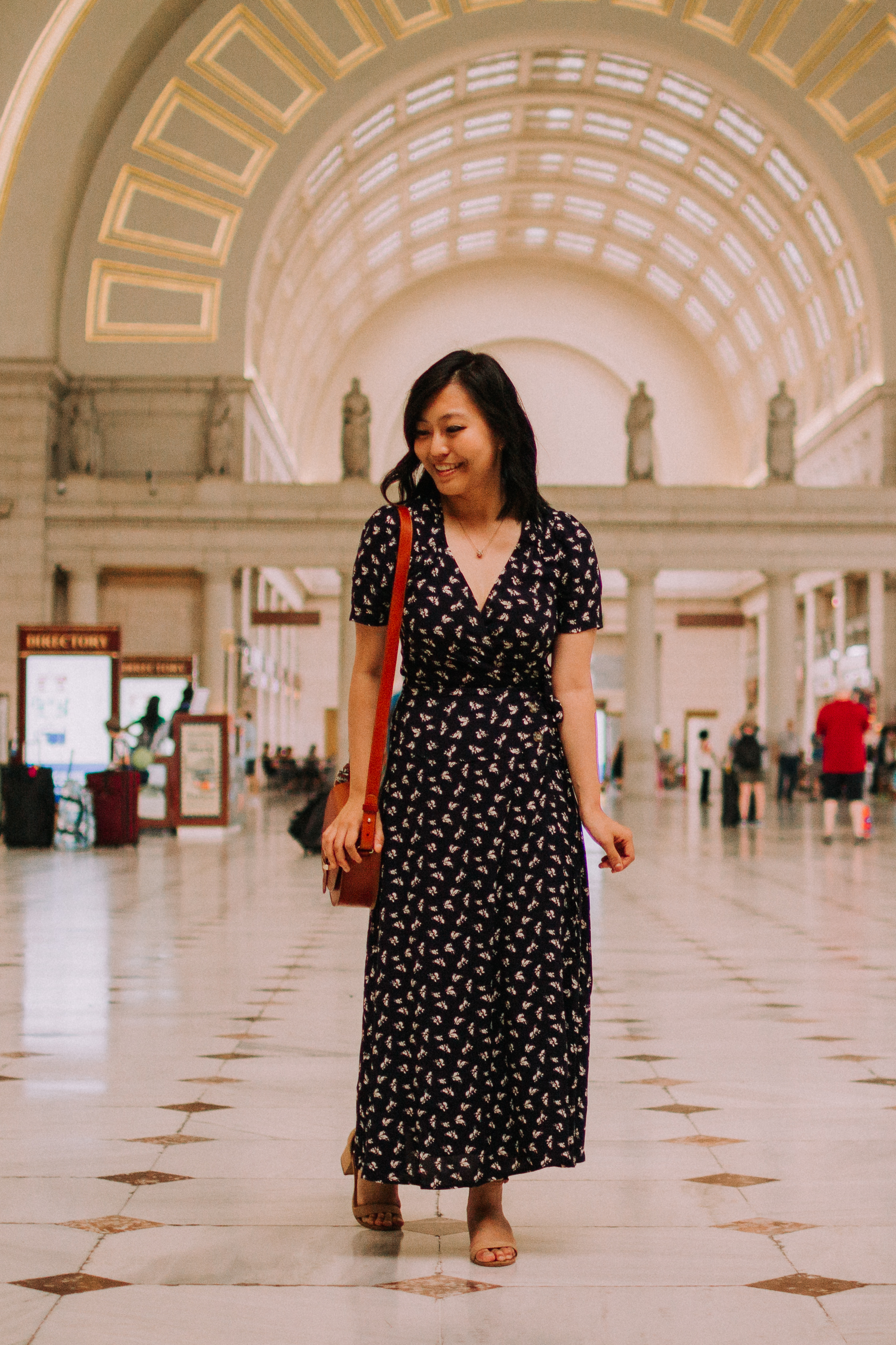 Wrap Maxi Dress and Leather Handbag