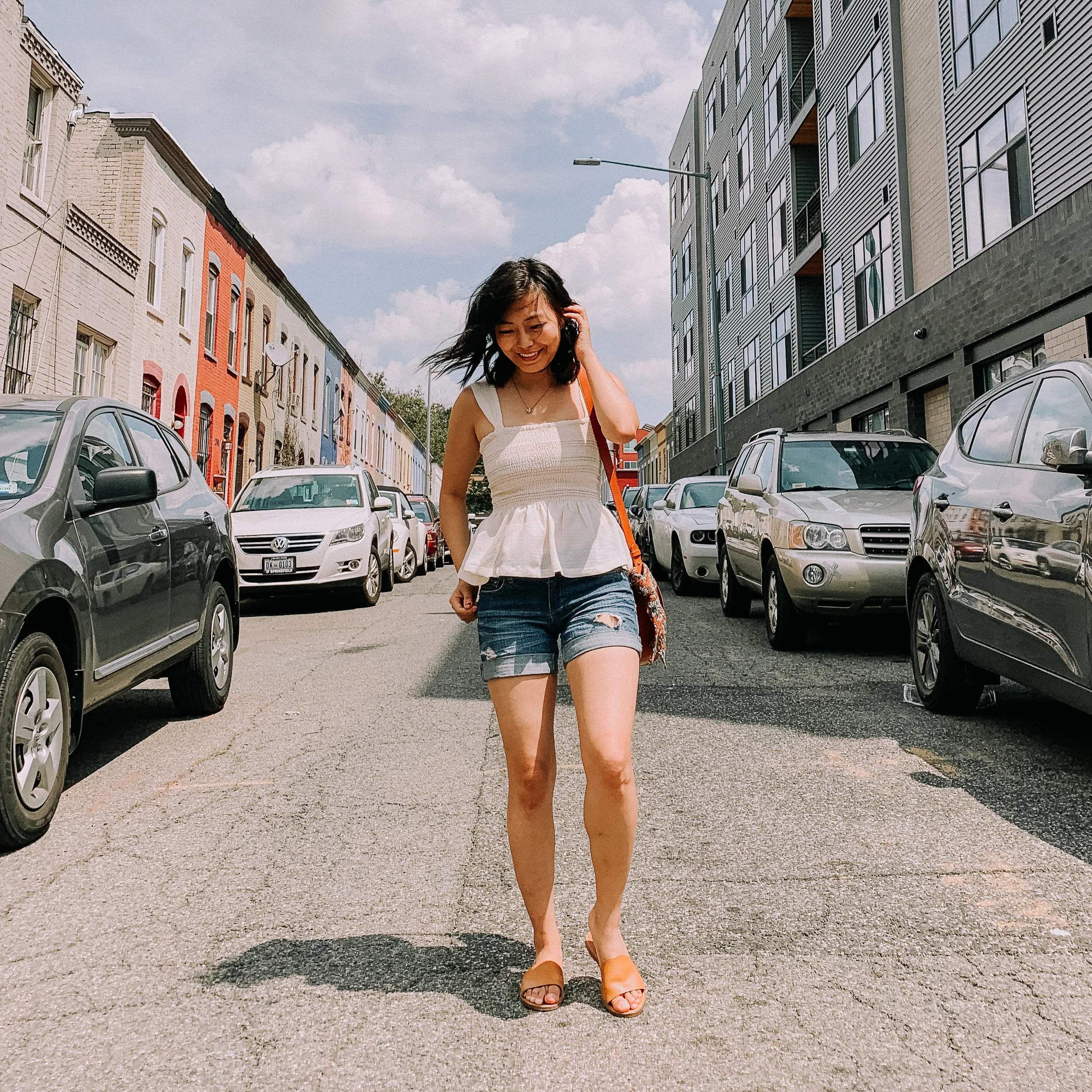 Smock Peplum Top and Denim Shorts