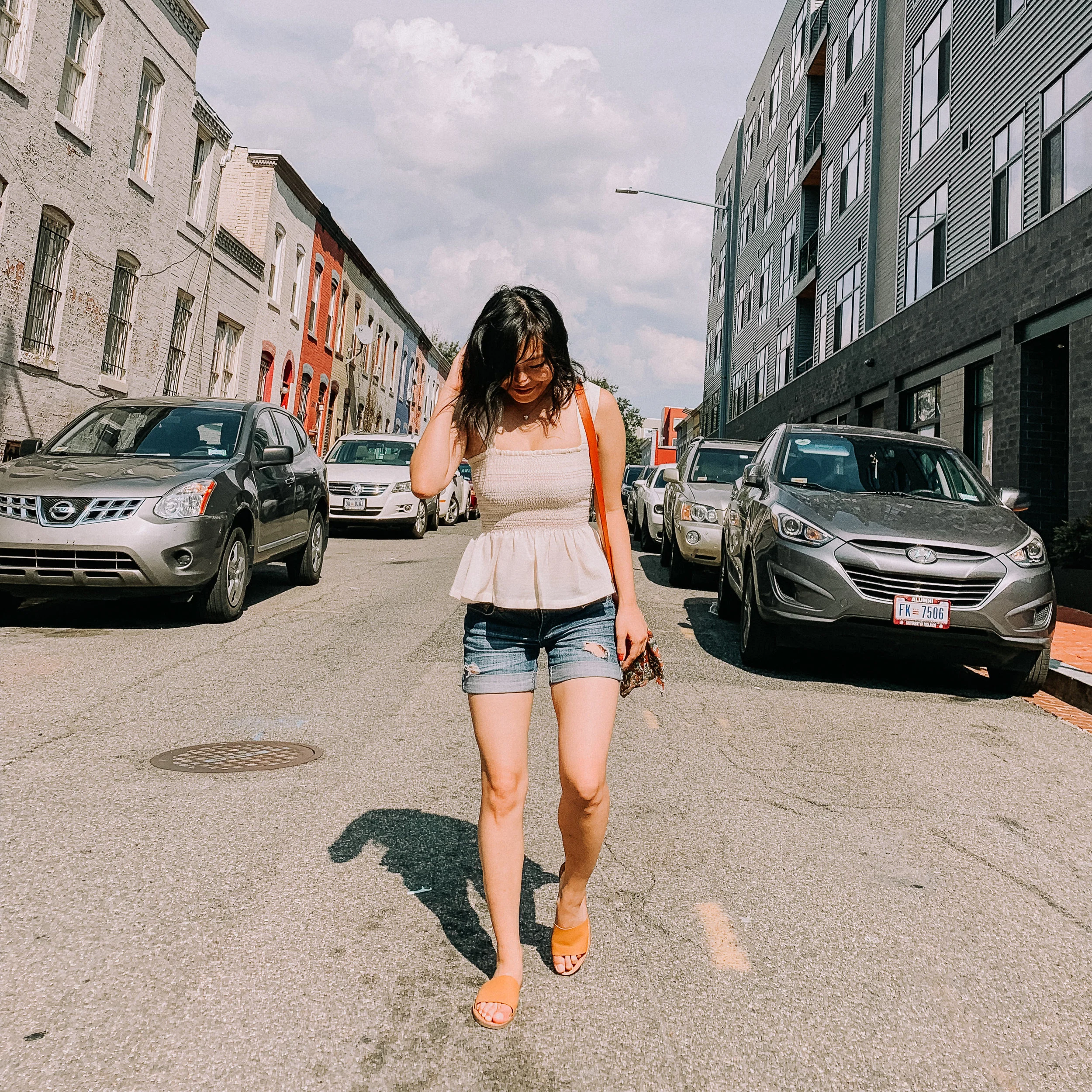 Smock Peplum Top and Denim Shorts