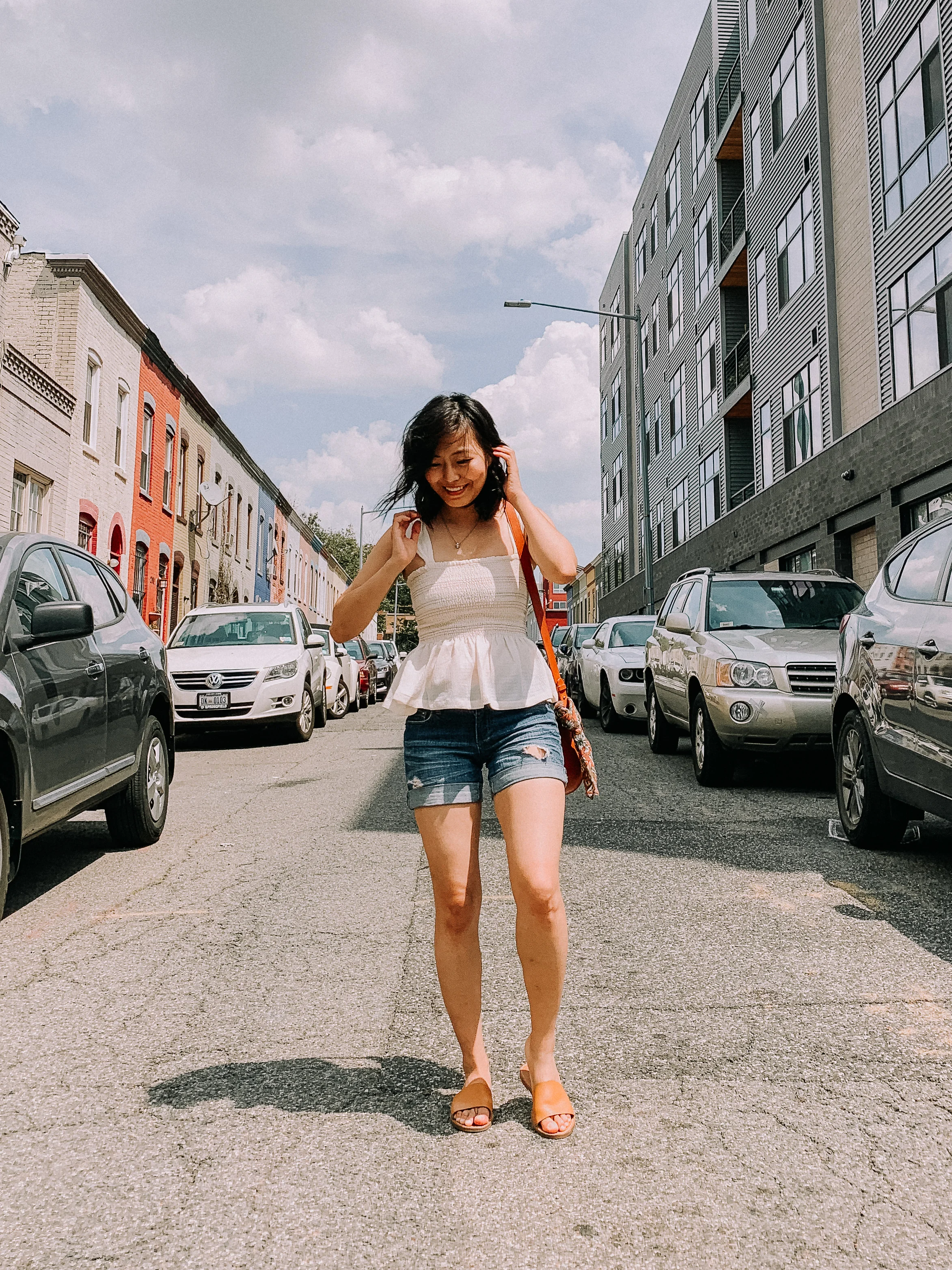 Smock Peplum Top and Denim Shorts