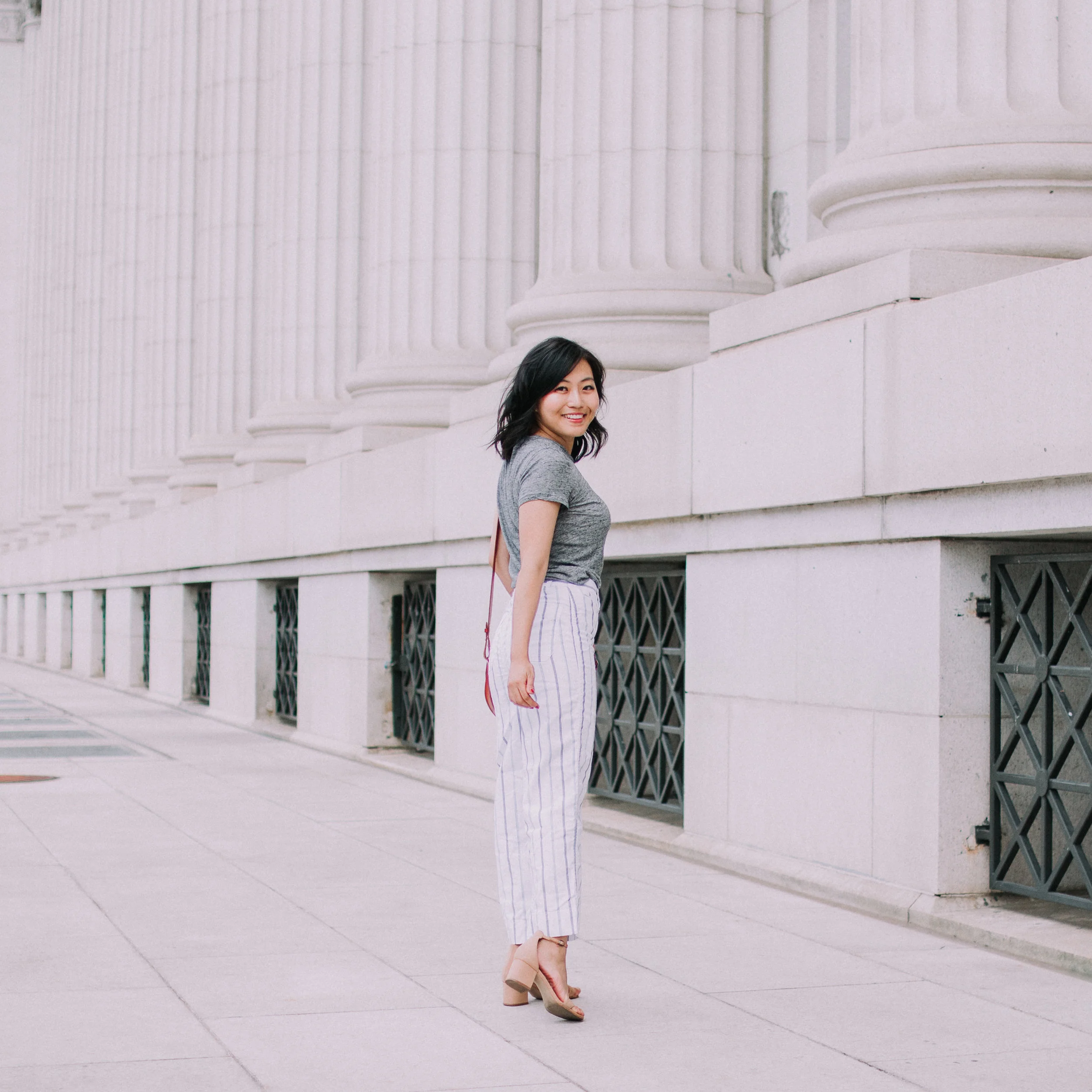 Striped Wide Leg Pants and Gray Tee
