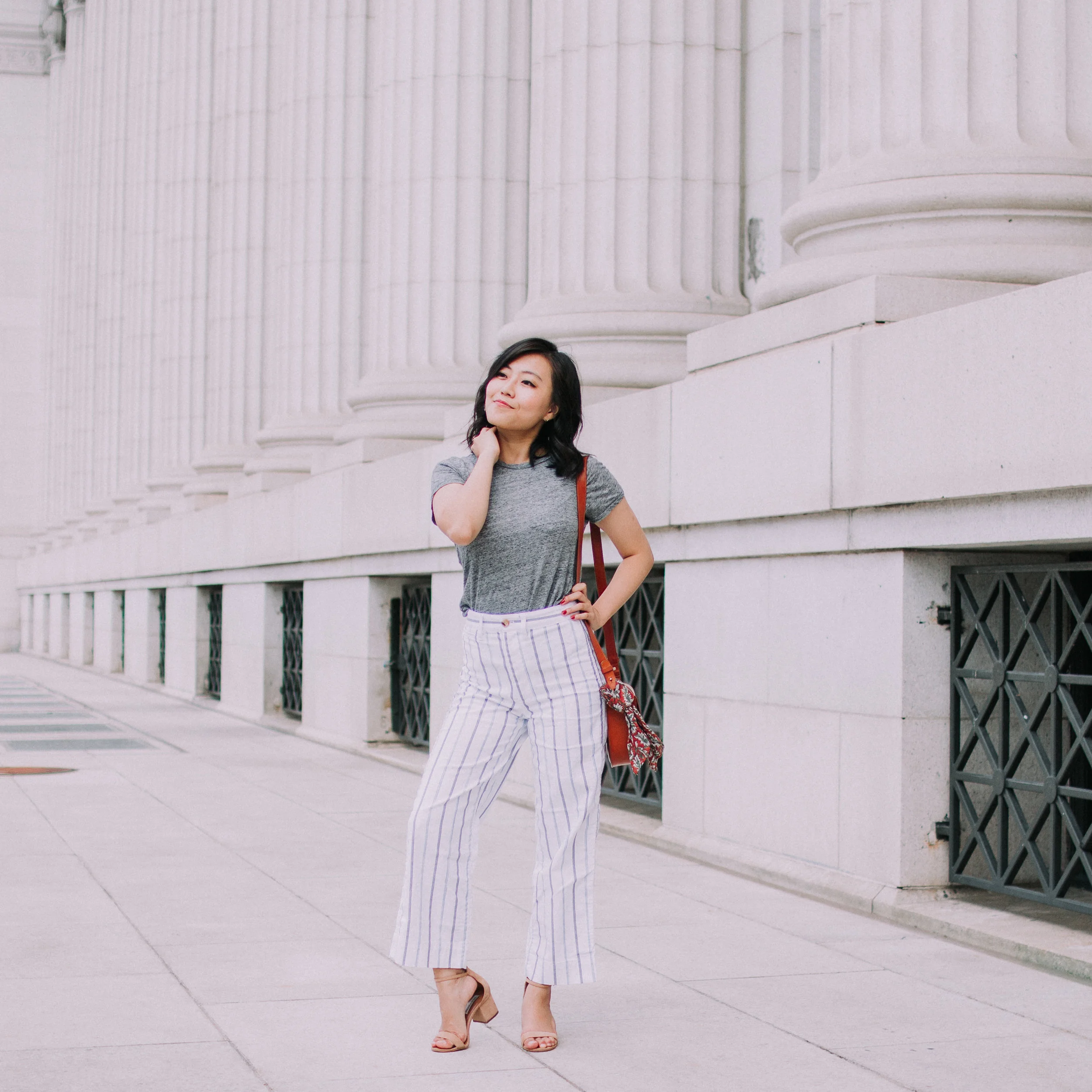 Striped Wide Leg Pants and Gray Tee