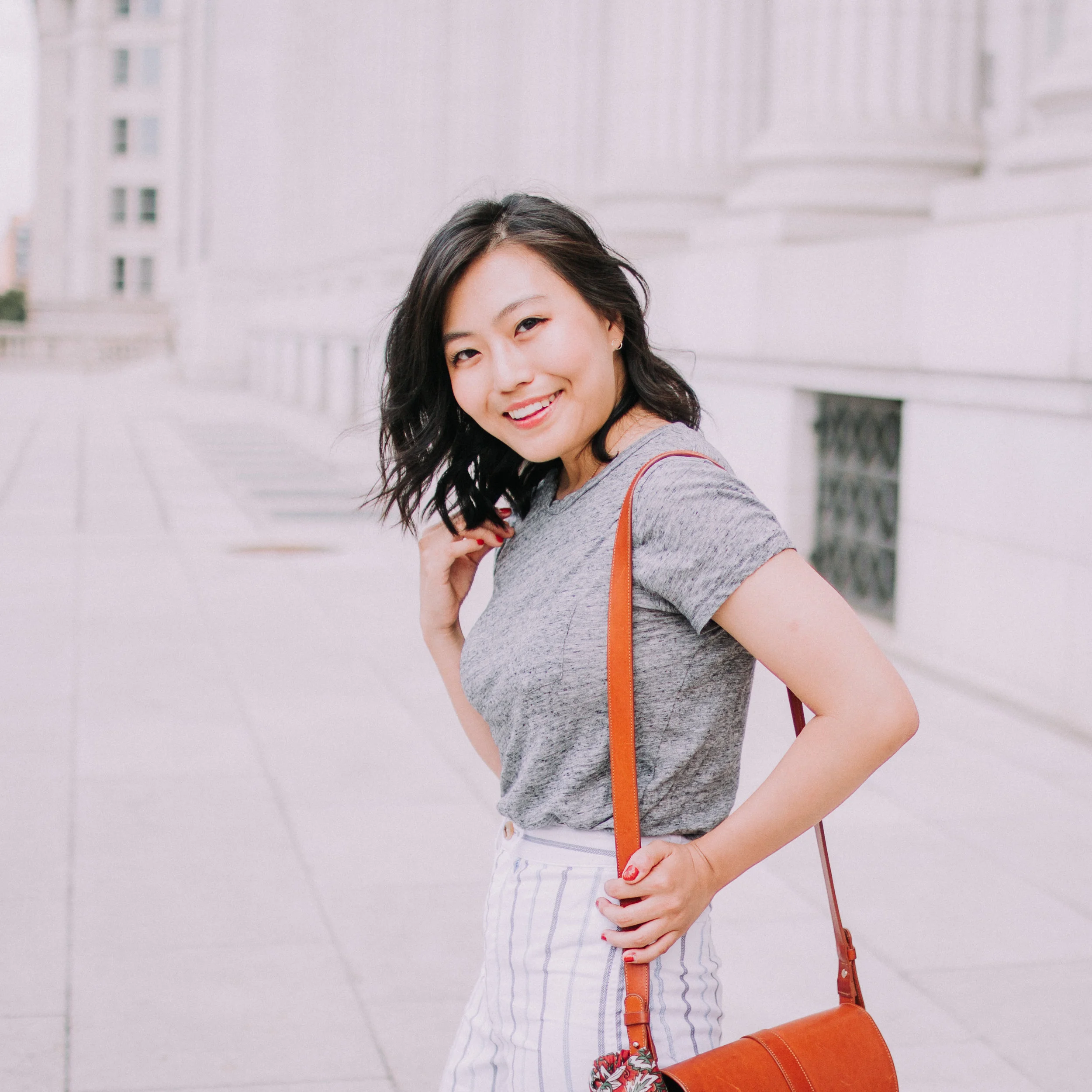 Striped Wide Leg Pants and Gray Tee