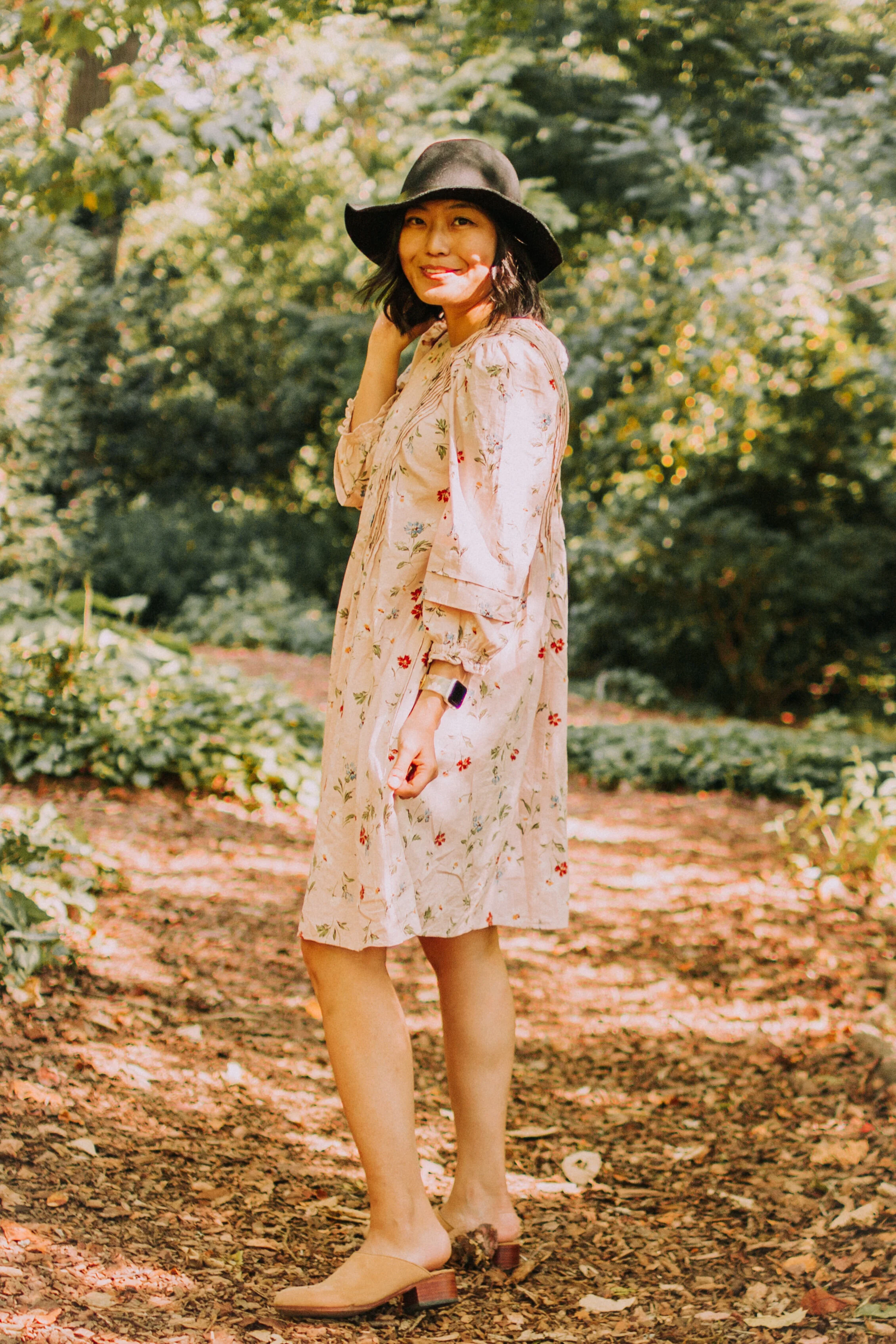 Floral Dress and Nisolo Mariella Mules