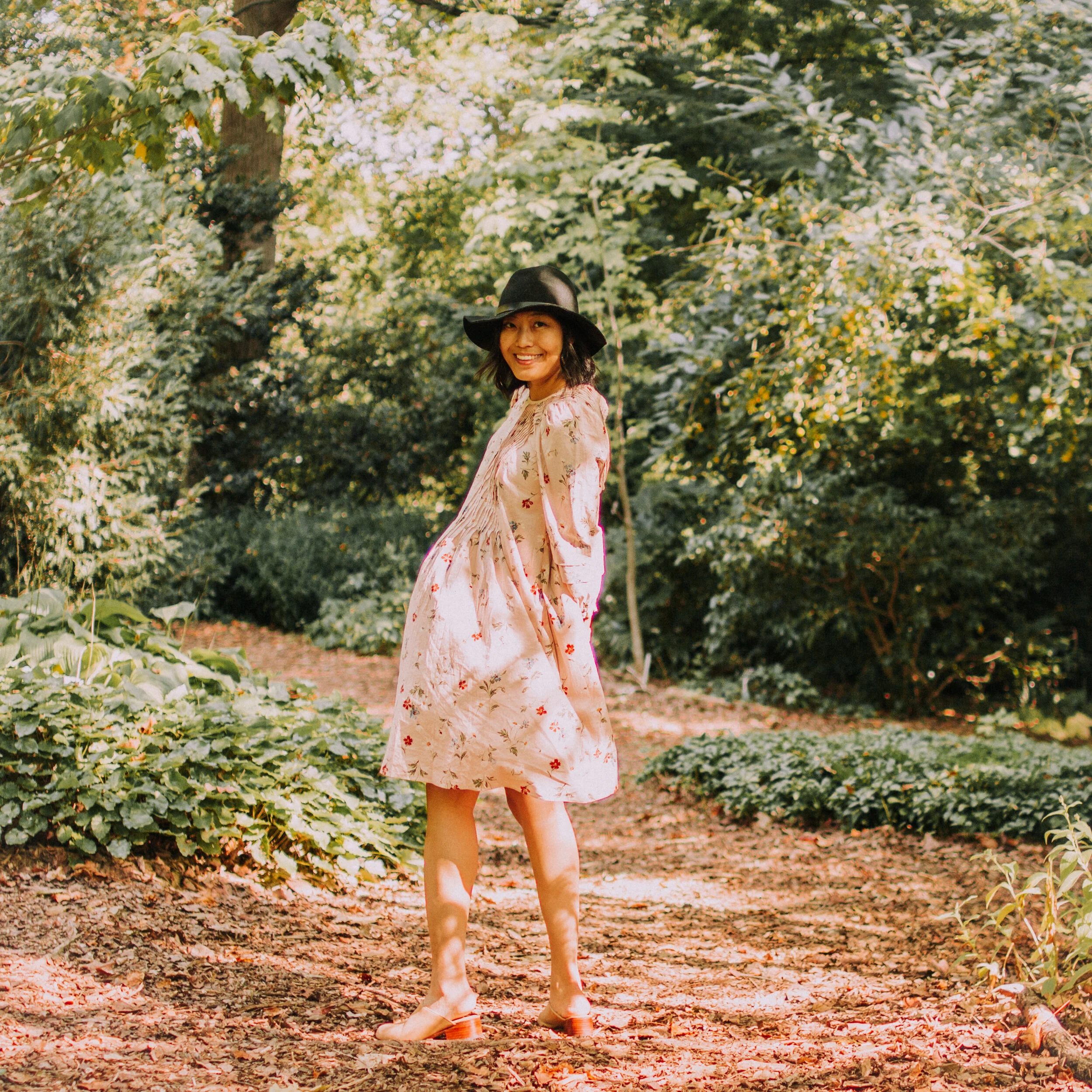 Floral Dress and Nisolo Mariella Mules