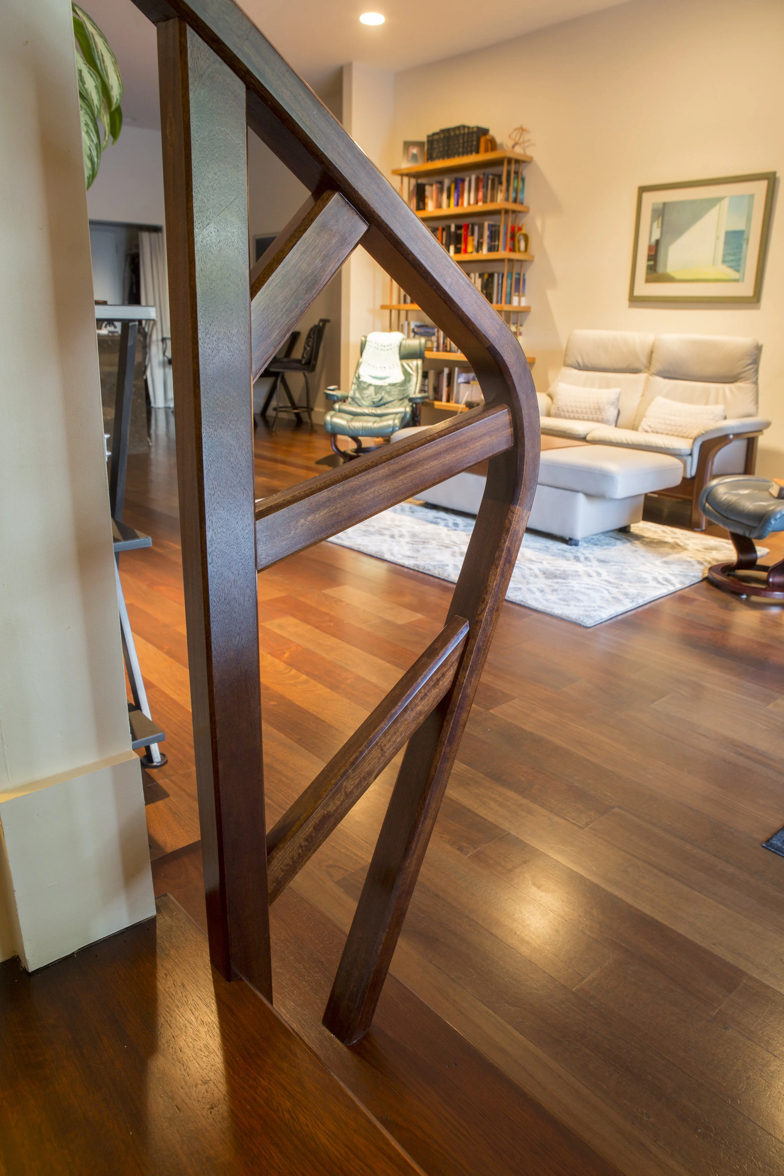 Mahogany Stair Rail with Radius and Bent Lamination