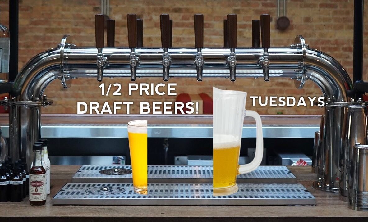 Tuesdays are for CHEAP BEER &amp; FRIENDS! Come through and drink some ice cold draft goodness for half the price. 5pm-10:30pm. See you soon!