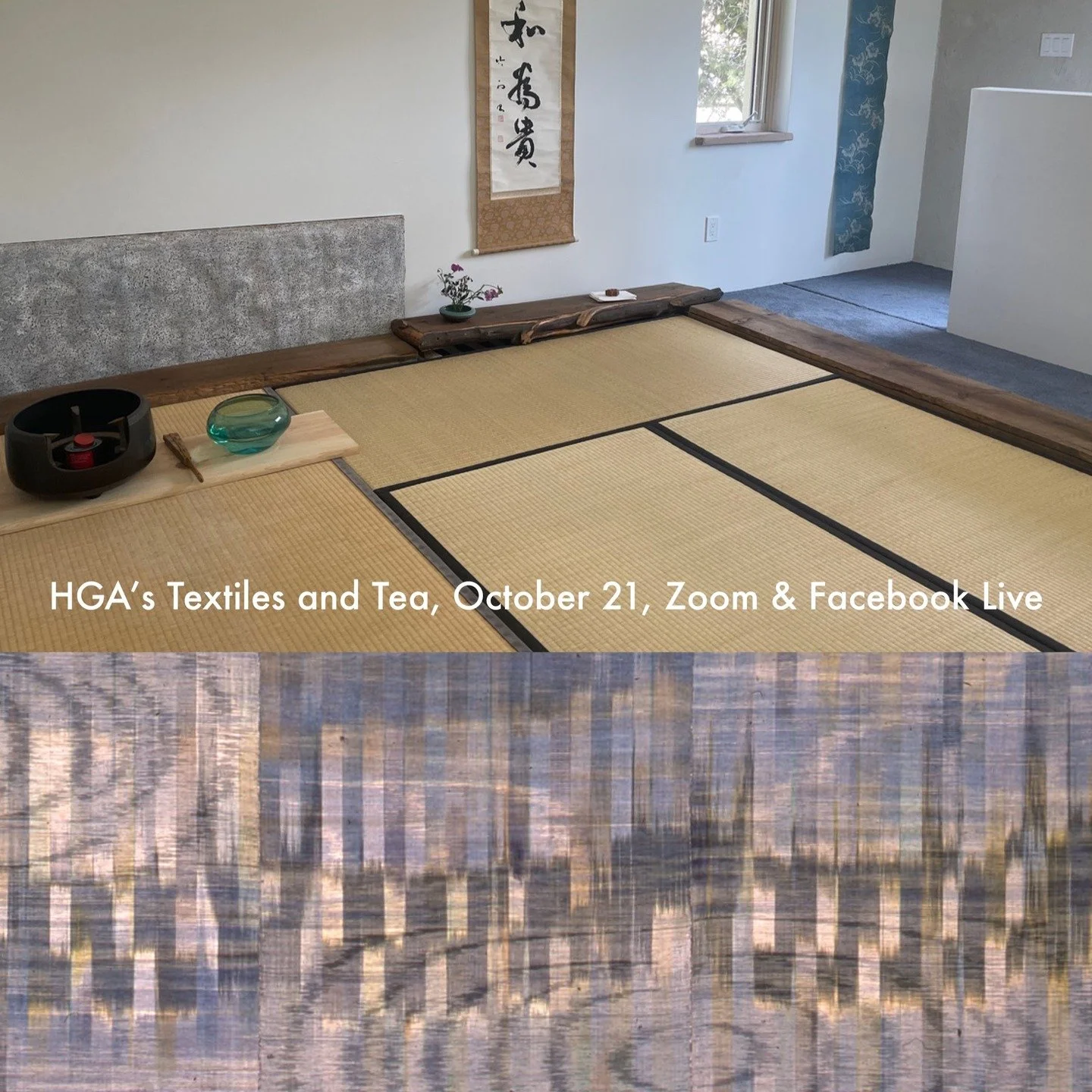 Come and zoom into Textiles and Tea with the HGA -- I am looking forward to speaking with Kathi Grupps this coming Tuesday at 4pmEST @instahga @browngrottaarts @chiaroscuro_gallery @graverslanegallery #handwoven #handwoventextiles #ikat #chado #handd