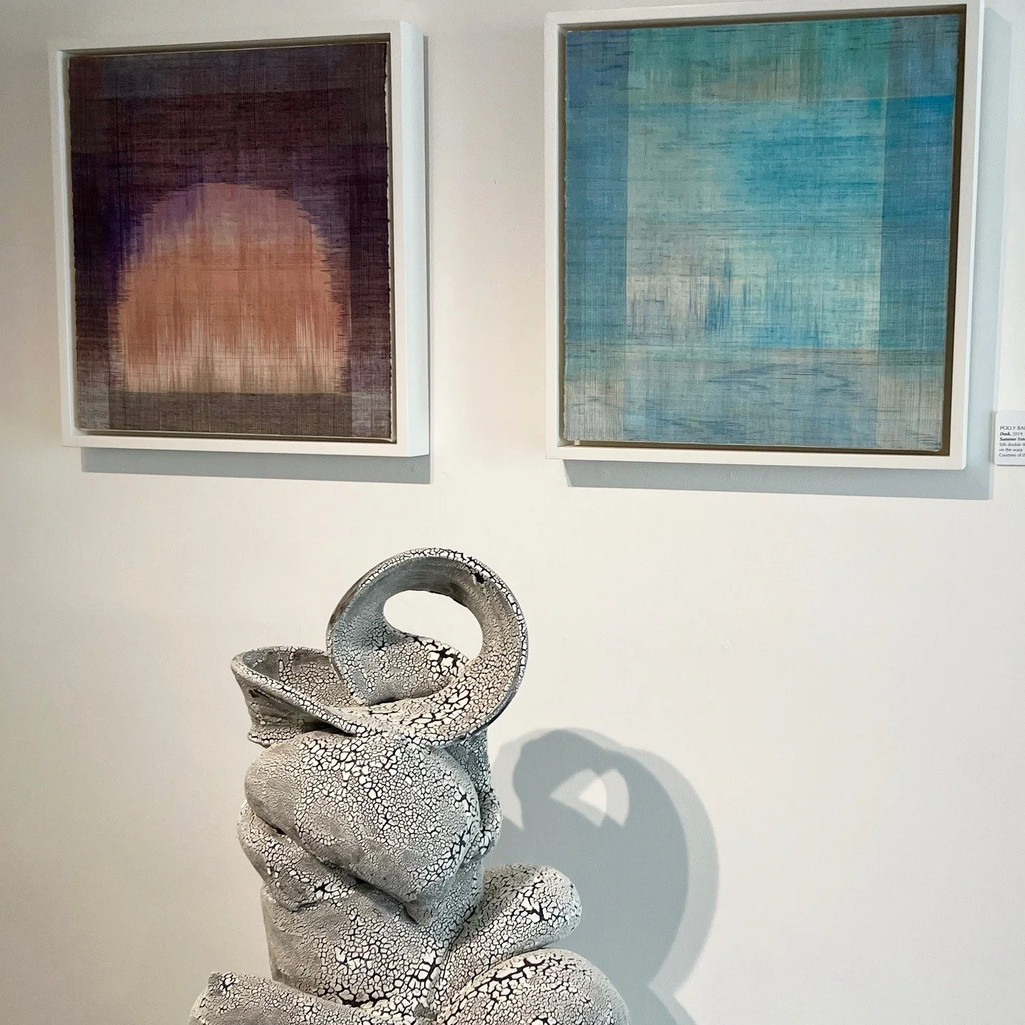 Shape Shifters explores the fluid relationship between perception, emotion, and form. Sculpture by Donna Green, Weavings by Polly Barton.