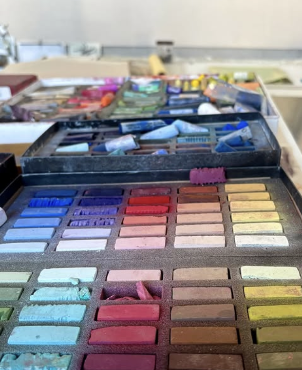 Pastels in Polly Barton's studio.
