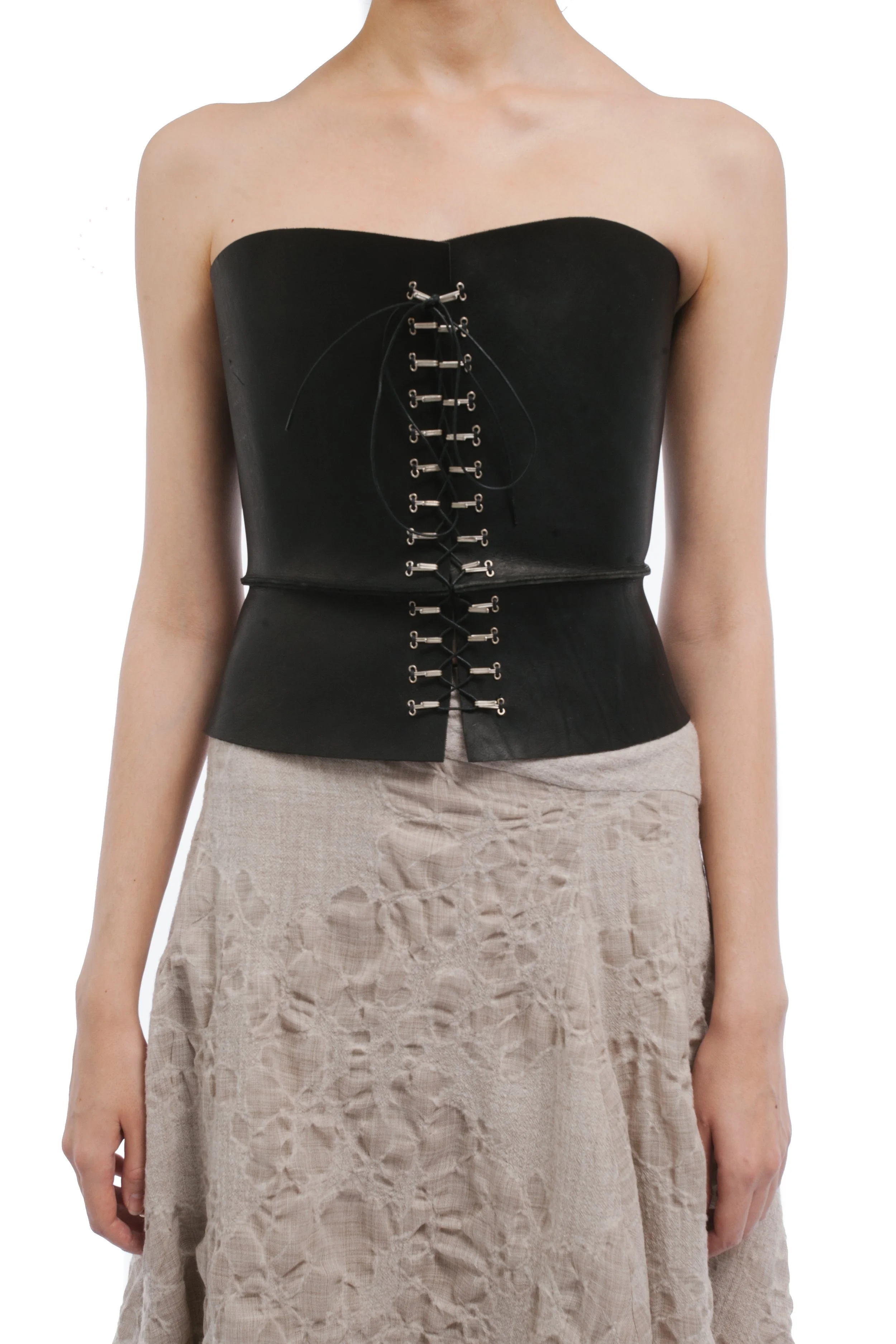M.A+ by Maurizio Amadei Calf Leather Corset with silver hooks