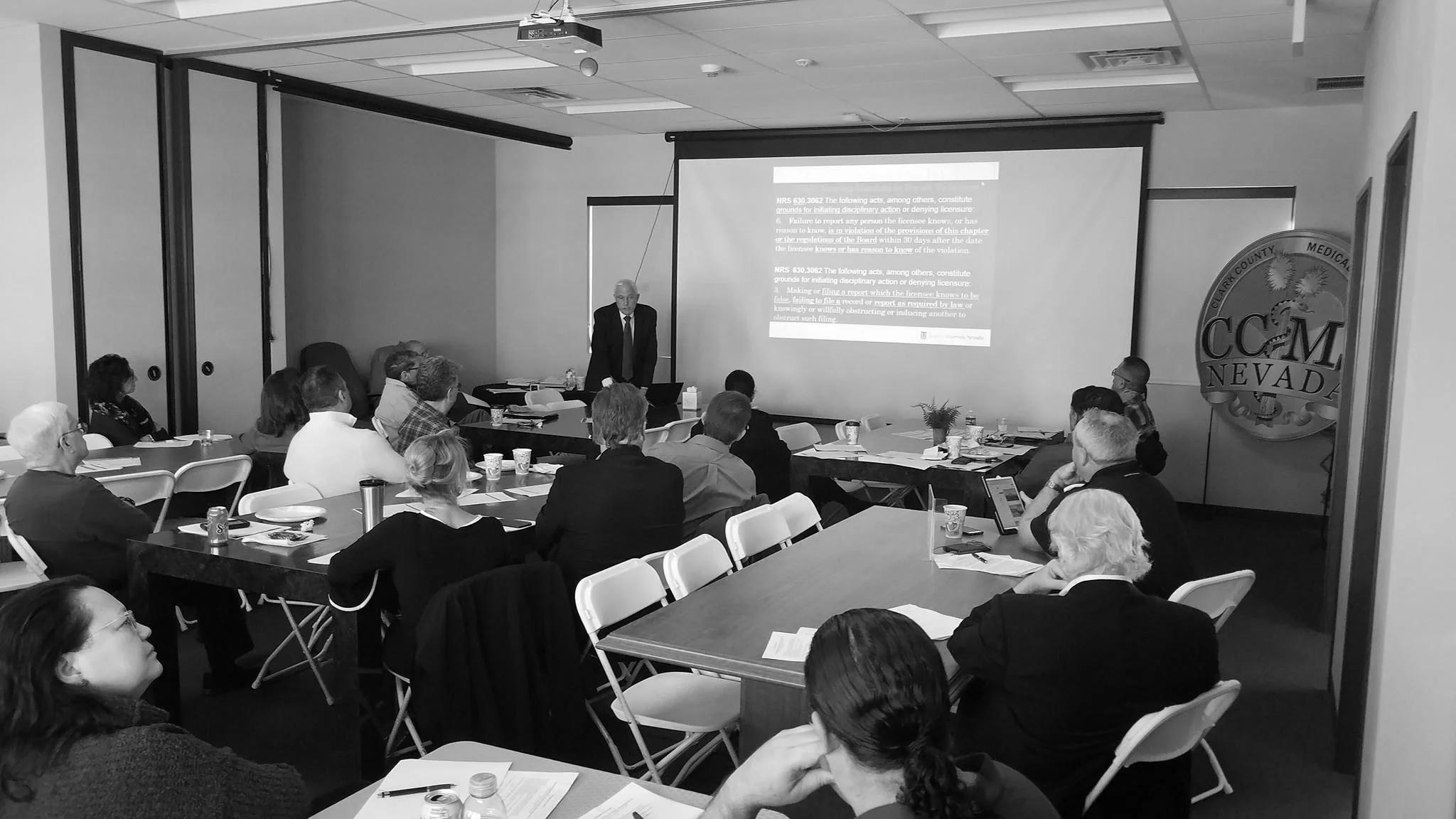 Dr. Weldon Havins running a free CME for CCMS Members on compliance with AB474