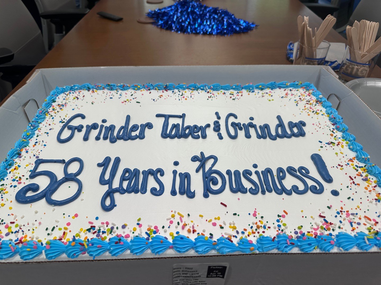 We had a great time celebrating a big milestone, 58 years strong! 🎉

Grinder, Taber &amp; Grinder was founded on April 11, 1968, and it&rsquo;s incredible to reflect on the legacy that&rsquo;s been built over the years. Recently, our office team and