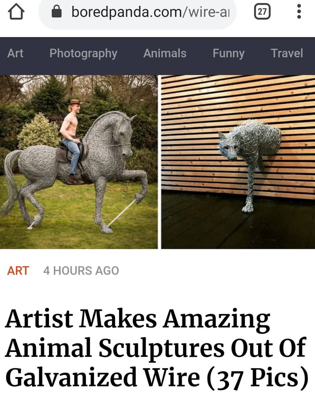 IT ME 😲
Thank you @hidreley for writing this piece!

Left image: @beth_f22
Model: @connorbrookspt
.
.
.
@boredpanda #contemporaryart #wiresculpture #panda #horsesculpture #wirehorsesculpture #stud #equineart #equine #artblog #boredpanda #boredpandaa