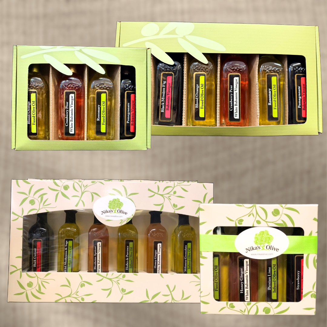 gift boxes filled with our sample size of oils and vinegars
