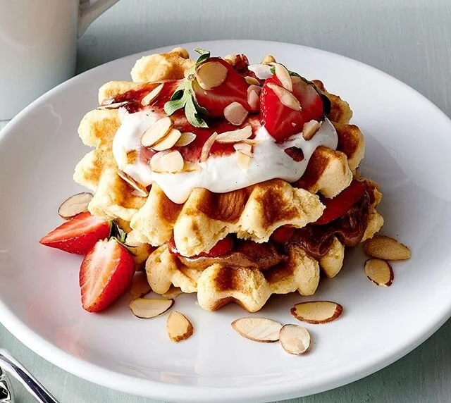 As much as we would love to see you for breakfast every day, we know that's not reality 😭  On a day where you aren't dining with us, try out this Strawberry Almond Cornbread Waffle recipe from our friends at @syscoseattle! Link in bio 👆