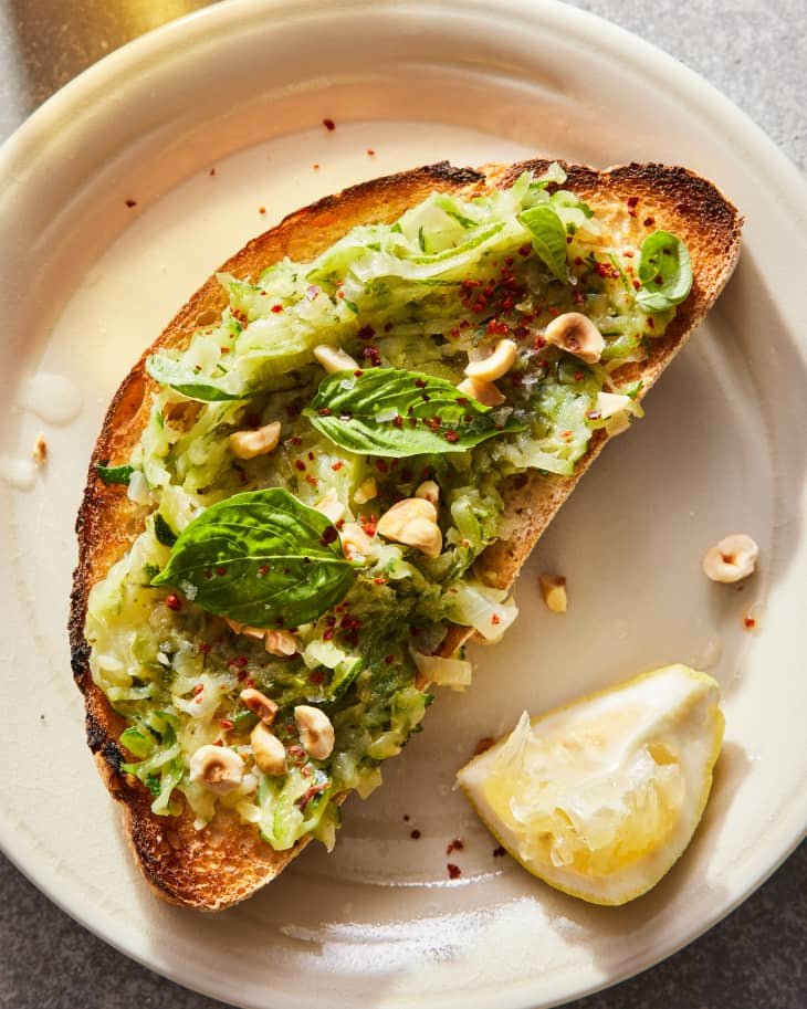Zucchini Butter Toasts with Hazelnuts and Herbs
