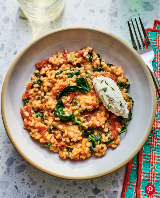 Barley Risotto with Spinach and Sun-Dried Tomatoes