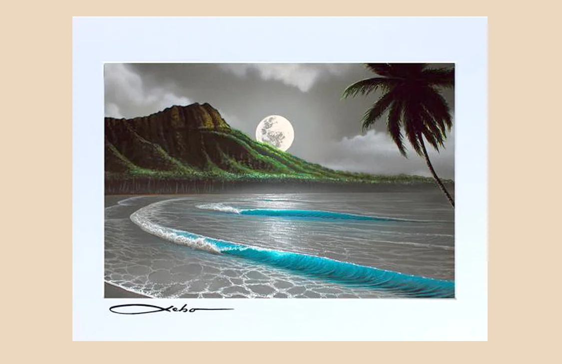 Sebo Art "Moon Rise Waikiki" 11" x 14" Matted Print