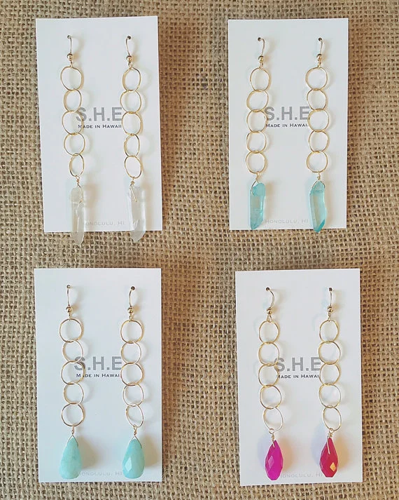 S.H.E. Jewerly Long Chain with Blue Crystals