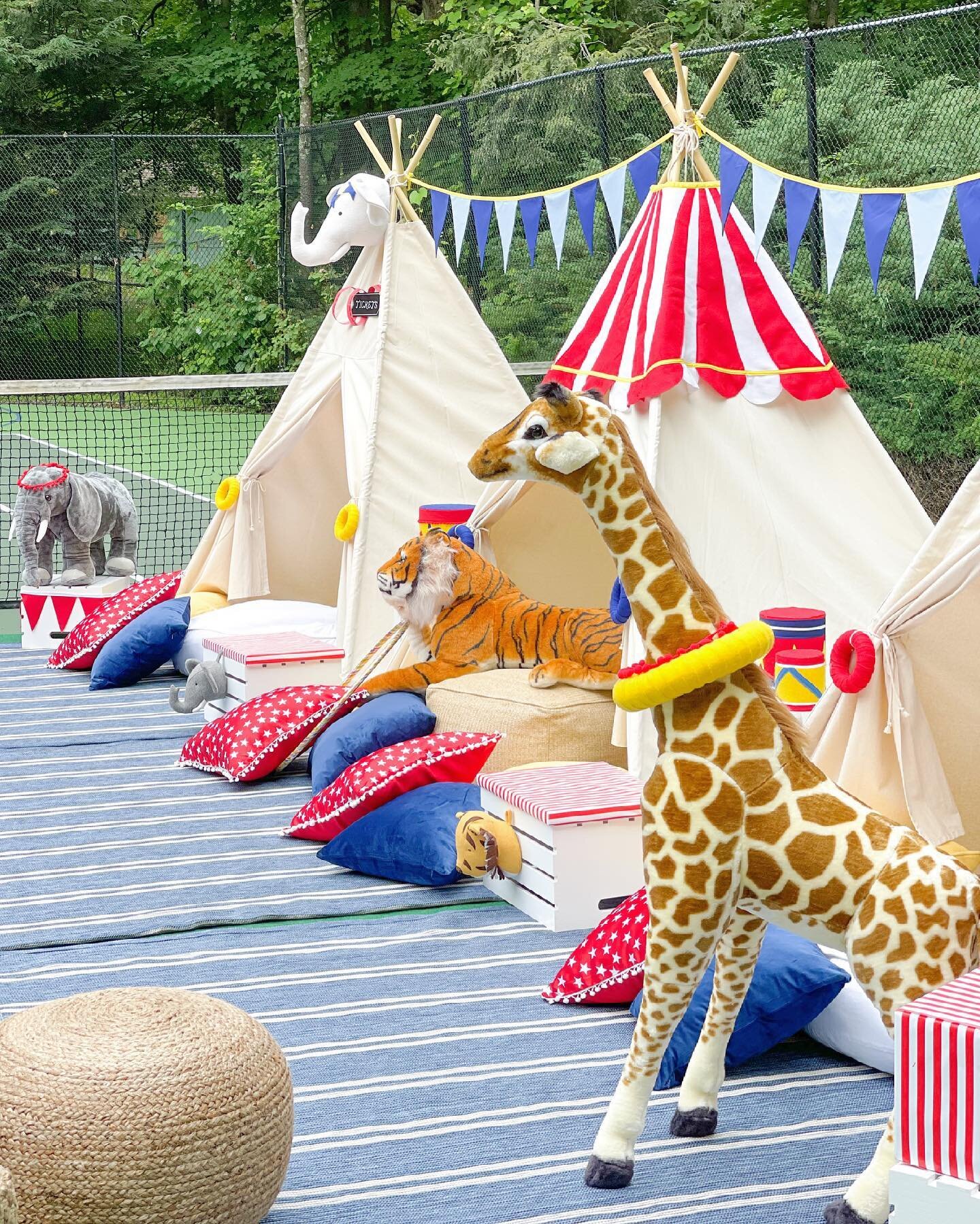 Get your tickets and have a seat to enjoy the circus show! What a fun Circus themed birthday celebration! We loved setting up this playful and comfy seating area for the little audience to enjoy the show!
Let the fun come to you! 
Event planning &amp