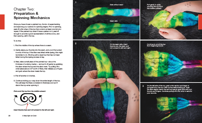 Chapter 2 explores how spinning mechanics, fiber preparation, and plying influence color.