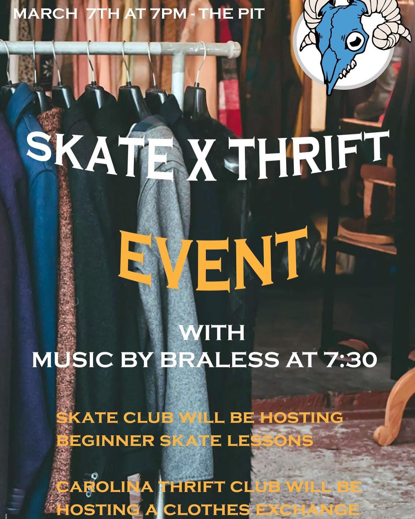 We have not one but TWO popups this Thursday! In addition to our Climate Action Day tabling, we will be hosting a swap pop up in the Pit with UNC Skate Club featuring @bbraless! Come on out to learn how to skate and swap sustainably!