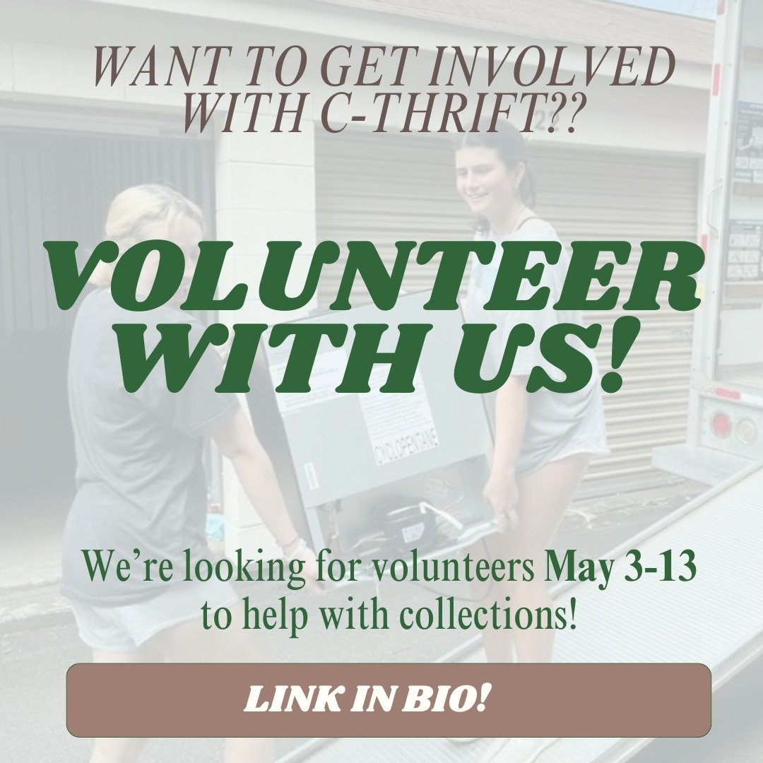 Interested in volunteering with Carolina Thrift? We are looking for volunteers May 3-13 to help with collecting, sorting, and moving donations for our upcoming annual sale! It will be low time commitment, we can work around your exam schedule, and it