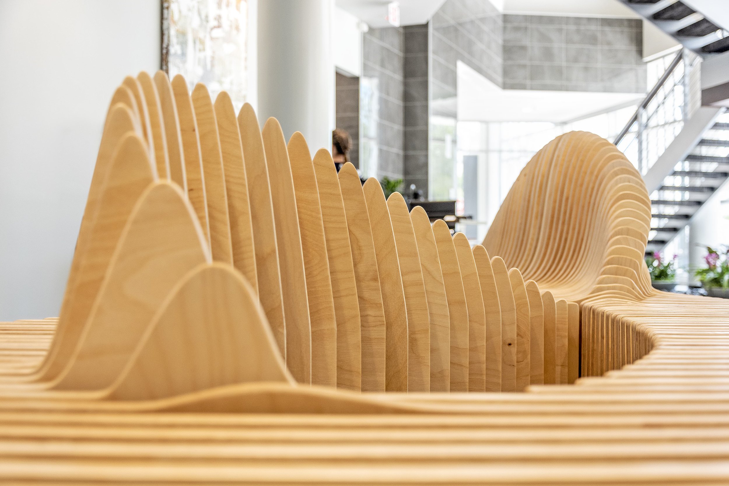 Parametric CNC Bench in Sabal Palm Bank Lobby - sitting surface