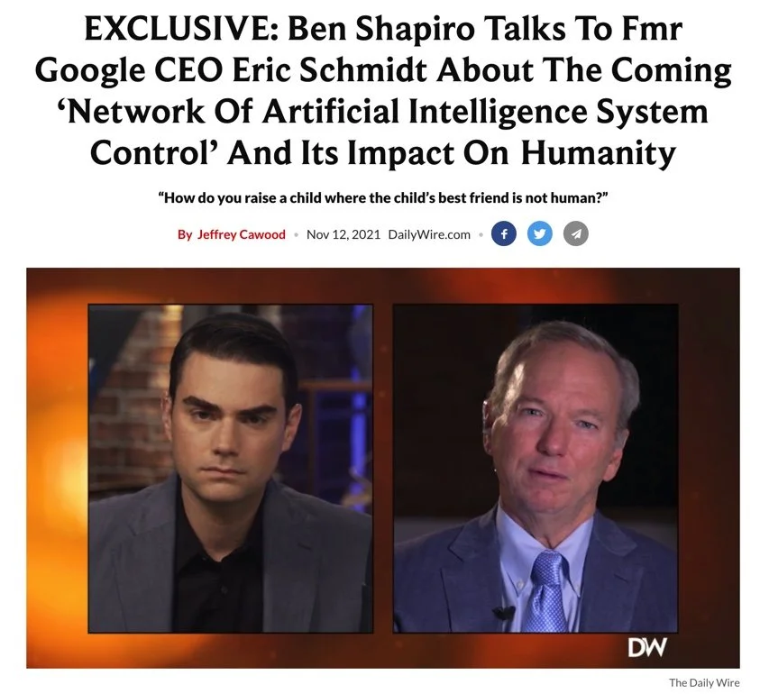 "Our world will be surrounded by digital intelligences" (Shapiro interview with Eric Schmidt)