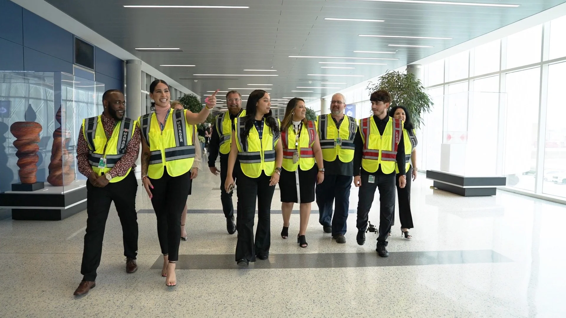 UPTIME Films films employees at an airport for G2 Secure Staff for safety training videos