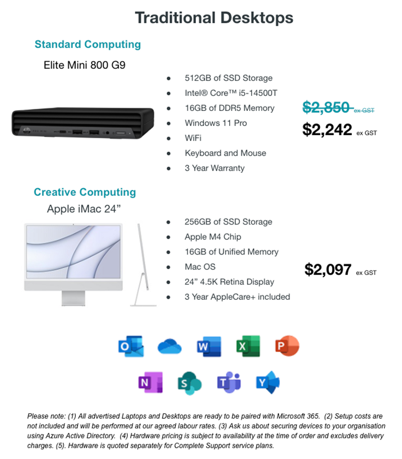 End of financial year offers on Elite Mini 800 G9 and Apple iMac 24 inch