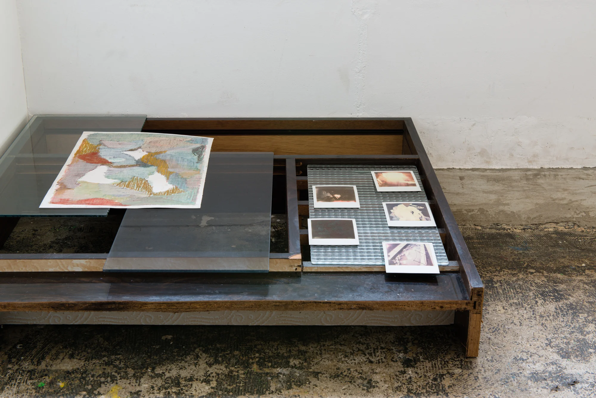 Installation shot from dr/op showing the work of Tomoya Matsuzaki and ONLY CONECT.