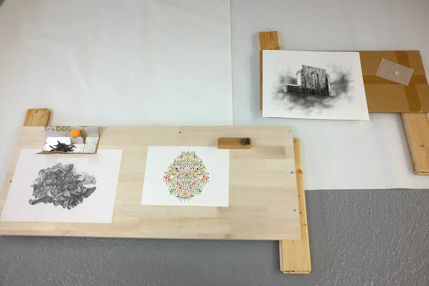 Installation shot from Floating Urban Slime/Sublime showing the work of Yutaka Inagawa and Nicola Morrison.