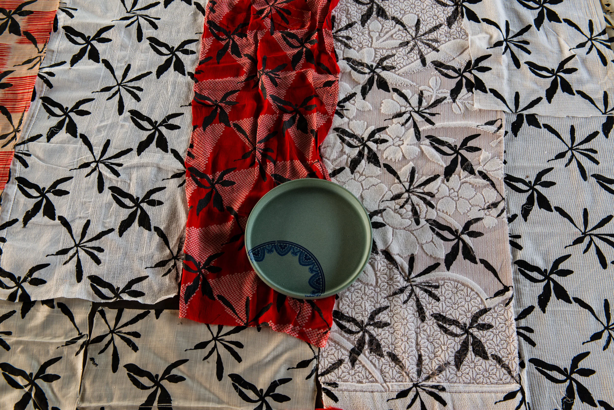 Installation shot from ONLY CONNECT OSAKA (4/F) showing the work of Kiyohito Mikami (silkscreen print on rag) & Rozana Musa