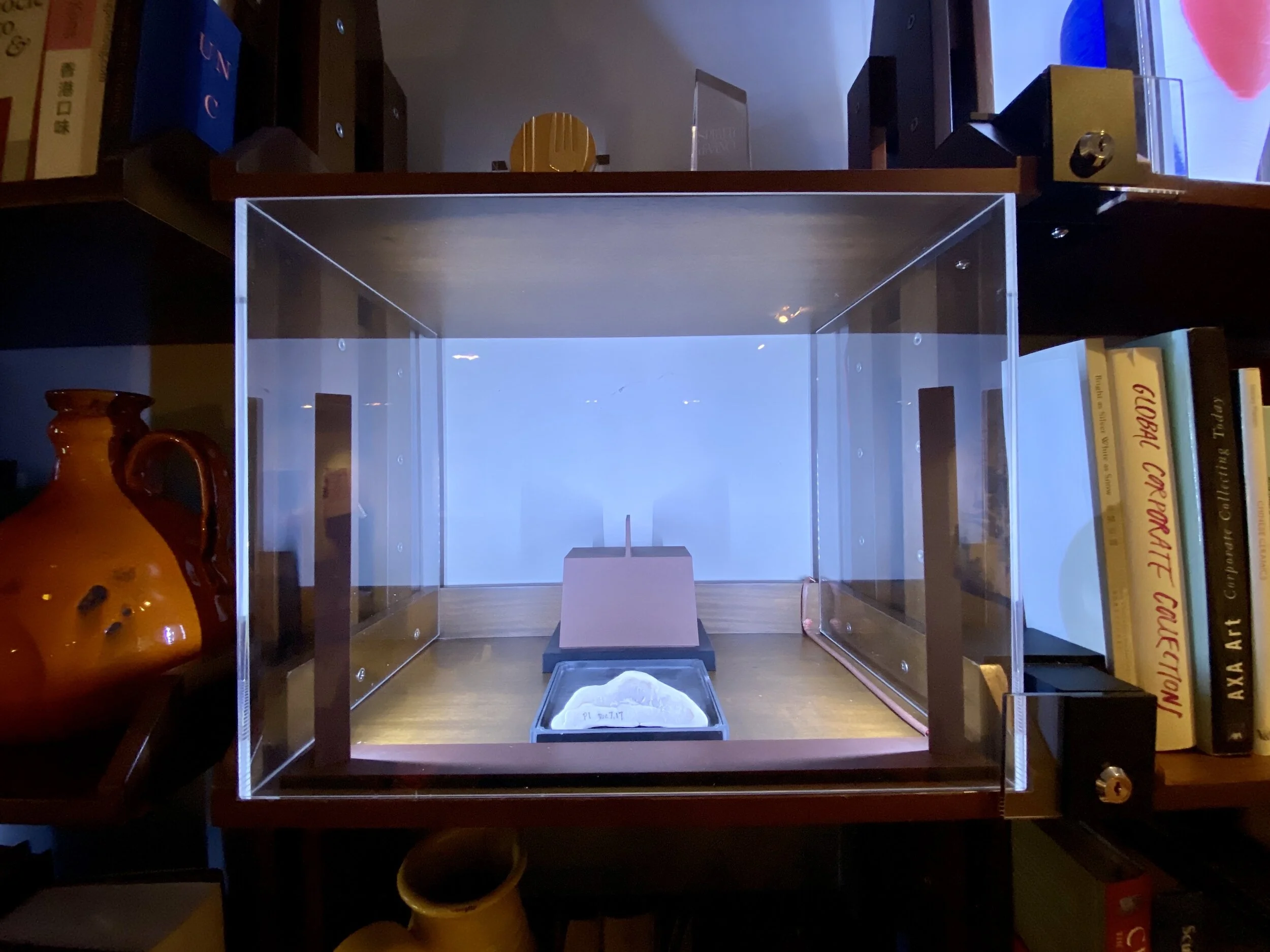  Installation shot from Another Pair of Eyes showing  Japanese Box by Manee Tomic  (from  William Lim)  and  Studies for a water tab fixture  by  William Lim  