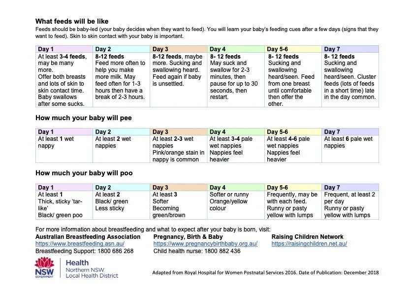 Chart of normal newborn behaviours, part two, enlarged