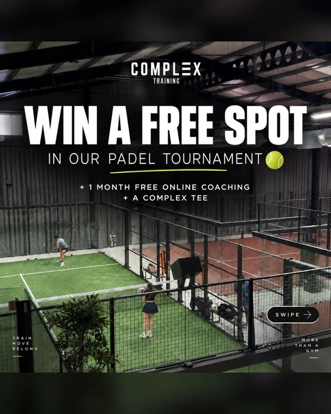WIN WITH COMPLEX 🥇

We&rsquo;re giving you the chance to win:

🎾 A FREE spot in our Padel Tournament
💪 1 month FREE online coaching
👕 A Complex Training tee

Entering couldn&rsquo;t be easier:

LIKE this post. FOLLOW @ComplexLDN. SHARE it to your