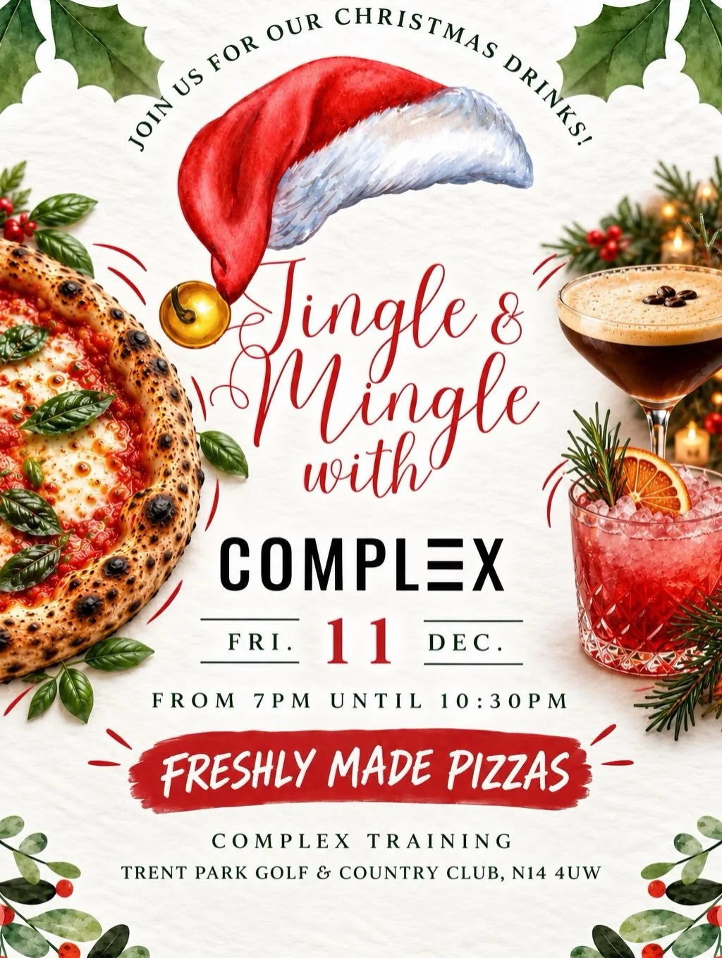 🎄 JINGLE &amp; MINGLE WITH COMPLEX 🎄

It&rsquo;s time to bring the Complex community together for our Christmas social!

Join us for an evening of festive drinks, freshly made pizzas provided by @rnr_pizza , and a chance to celebrate another fantas