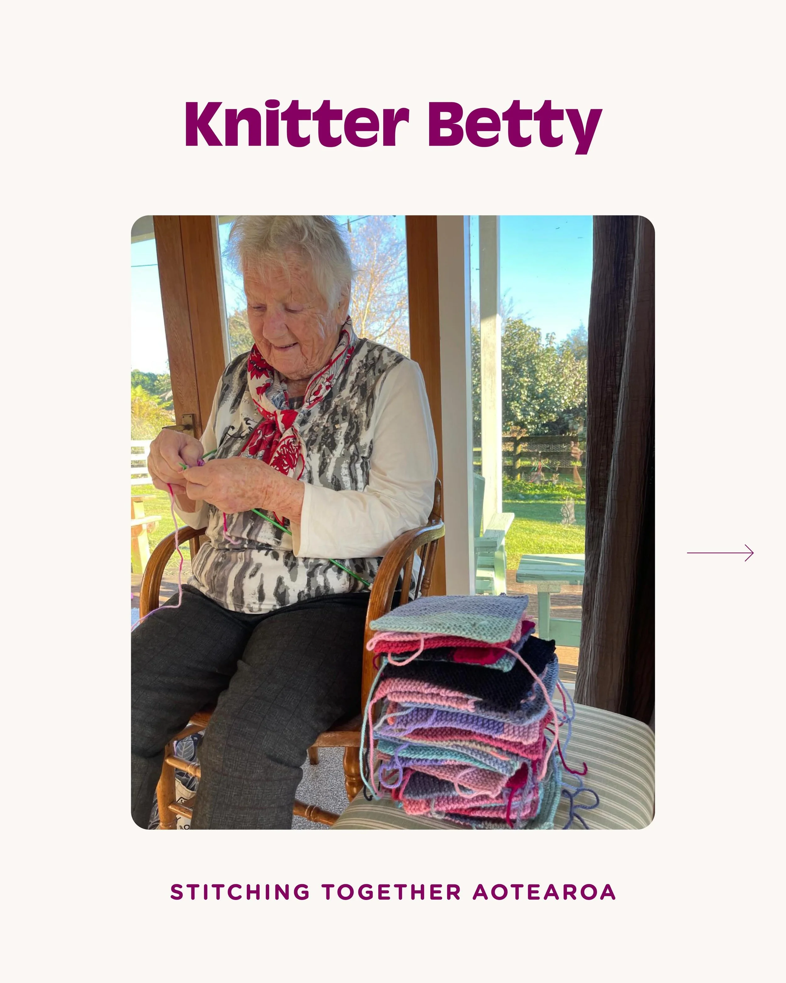 We are so grateful to our tribe of wonderful knitters. Meet Betty who has been knitting since she was 4 years old 💜🧶

We spoke with her daughter Helen about why Betty loves to knit and her support for #stitchingtogetheraotearoa 

Link on our story 