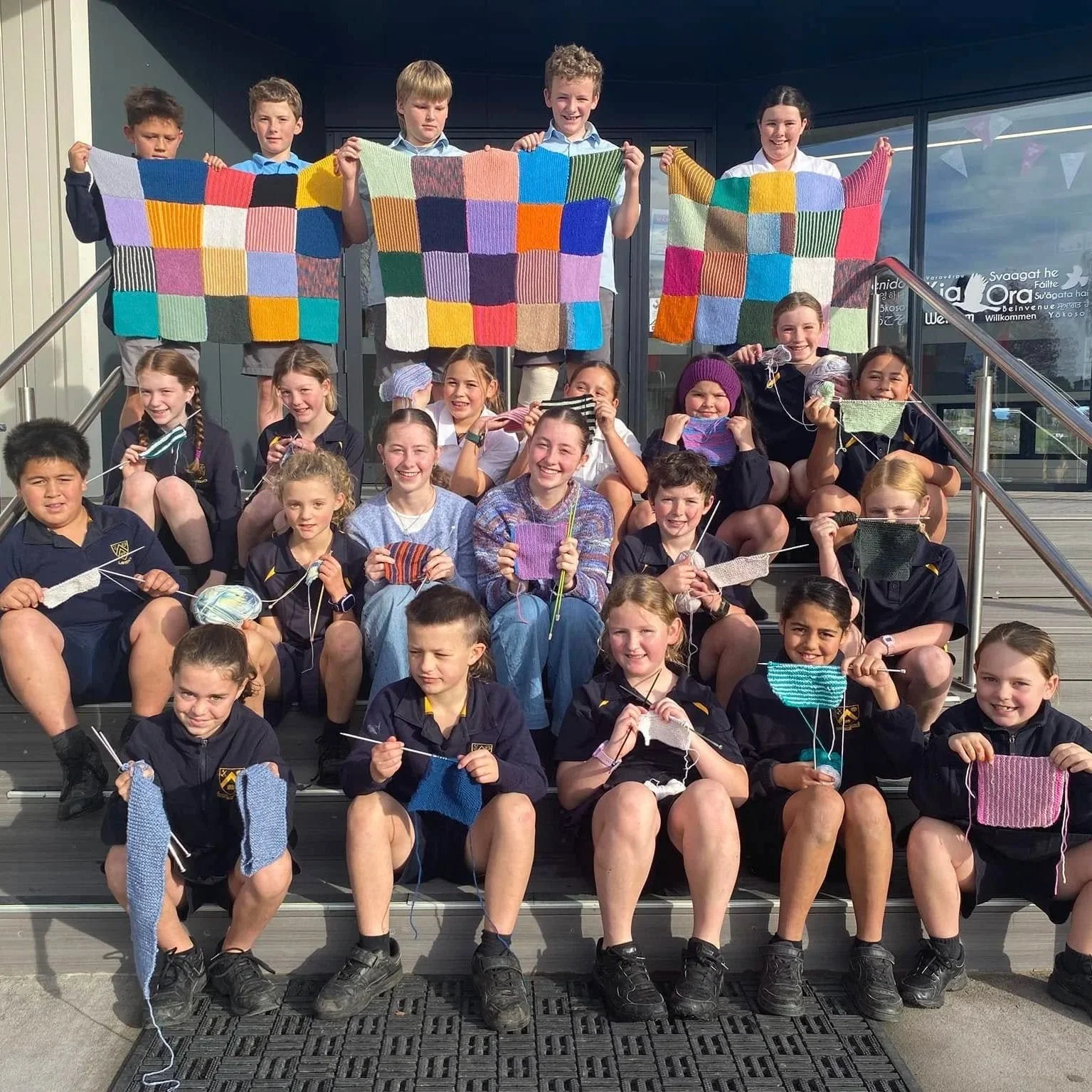 Knitters at Lawrence Area School