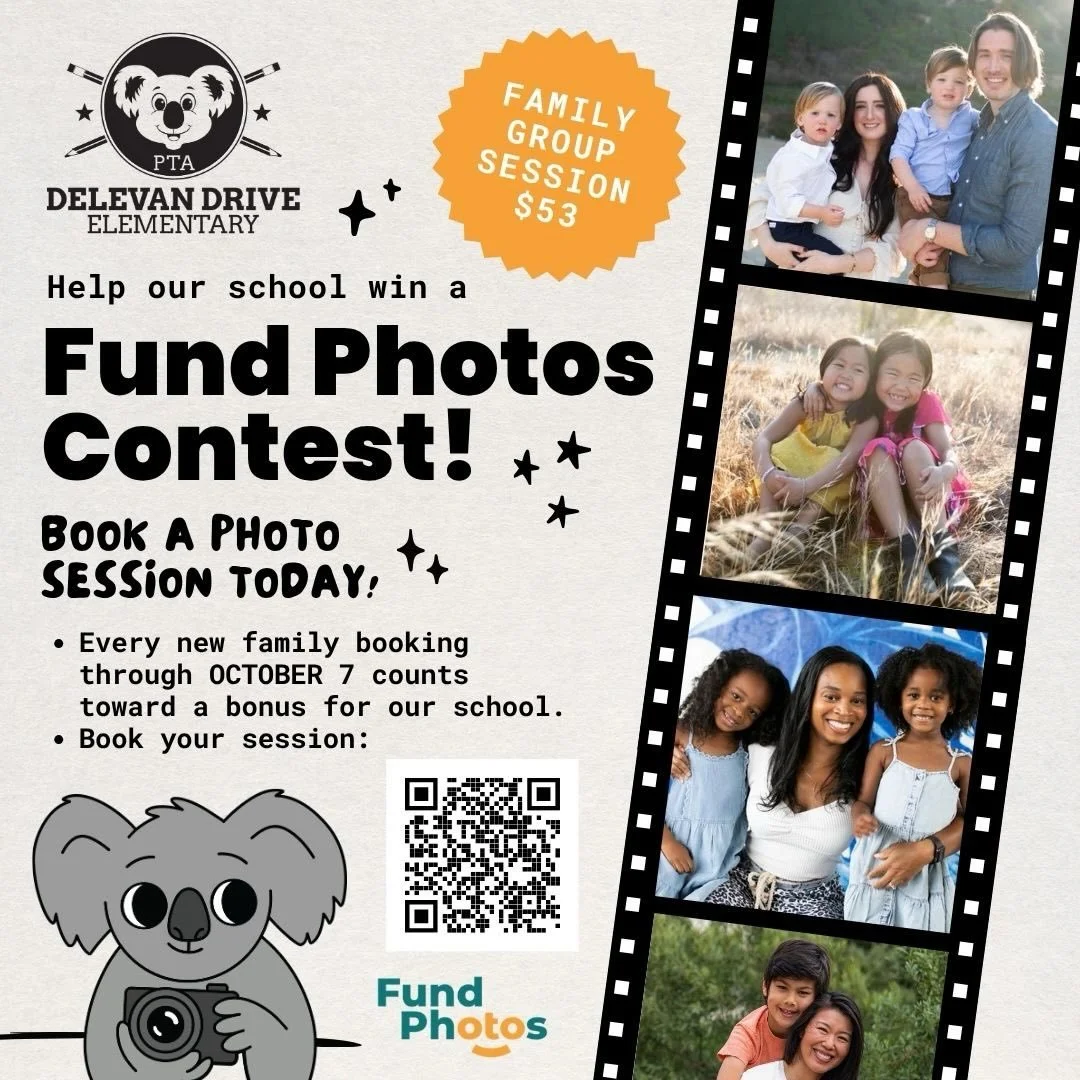 Delevan is in the Fund Photos Sign-Up Contest!&nbsp;📸
Every family that books a photo session by 11:59 p.m. on October 7 helps us compete for a school bonus: $1,000 for first place, $500 for second, or $200 for third.&nbsp;
Ready to help? Book throu