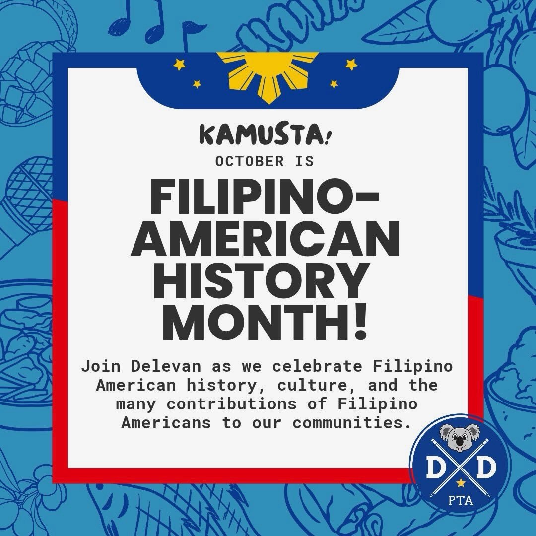 Happy Filipino American History Month!&nbsp;🇵🇭
Interested in helping bring Filipino American history and culture to Delevan Drive&rsquo;s Harvest Festival? 
Email&nbsp;mmendoza@delevanpta.org. We&rsquo;d love to hear your ideas!