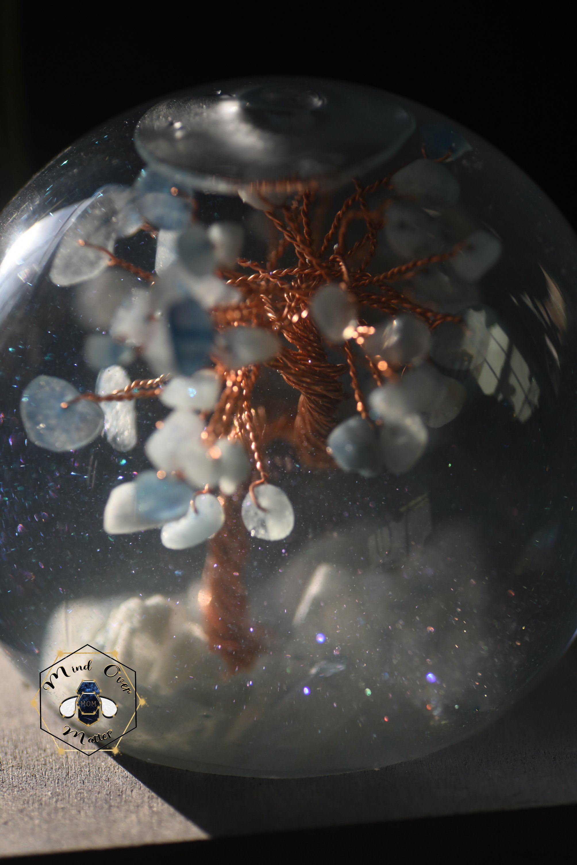 Breastmilk Snow Globe with gem tree and Breastmilk gemstone